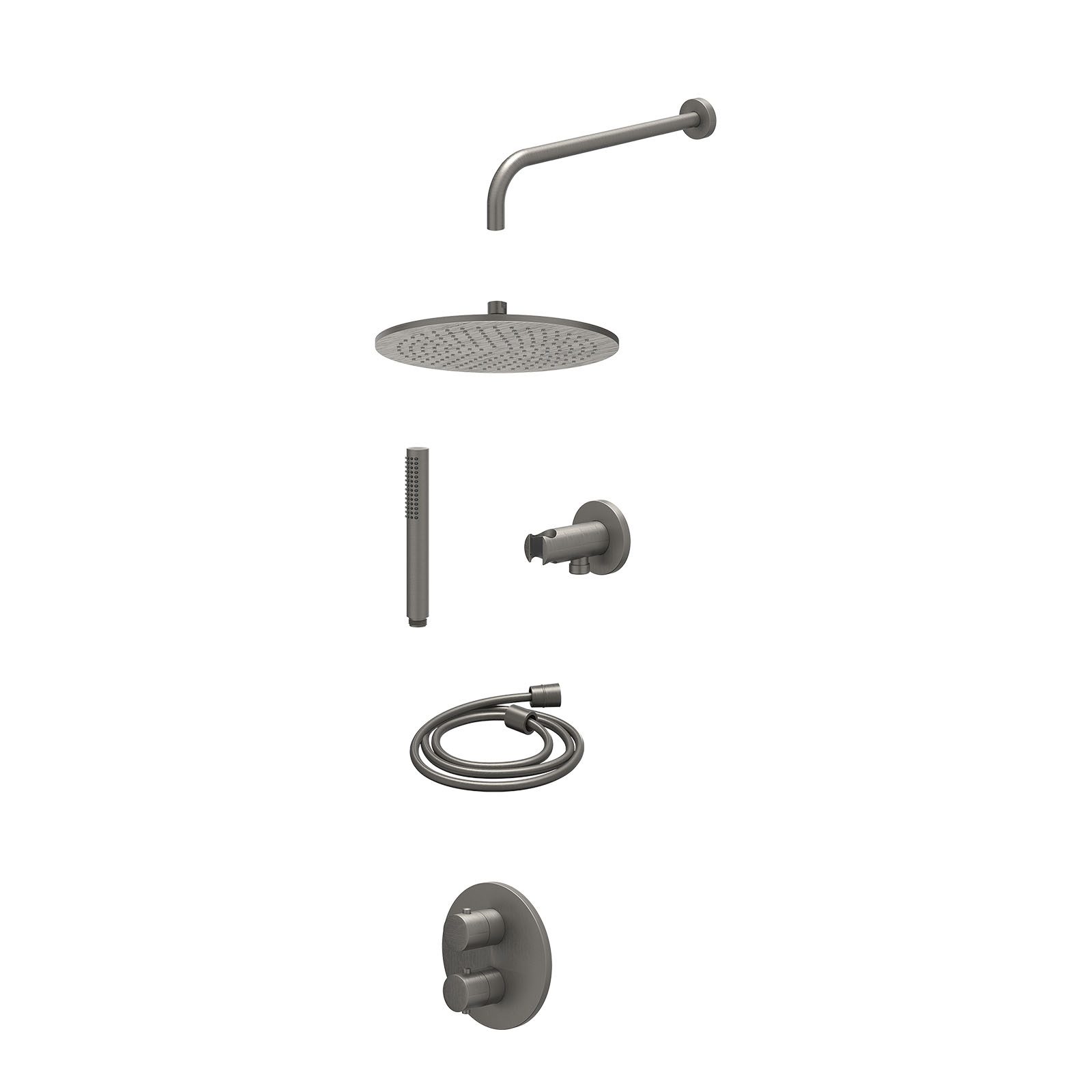 IVY Bond Regendoucheset inbouw 2-weg - 30cm medium - wandarm - wandhouder - staafhanddouche - excl. inbouwbox - Geborsteld metal black
