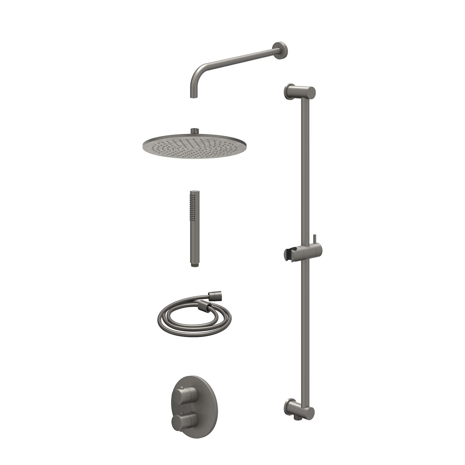 IVY Bond Regendoucheset inbouw 2-weg - 30cm medium - wandarm - glijstang - staafhanddouche - excl. inbouwbox - Geborsteld metal black