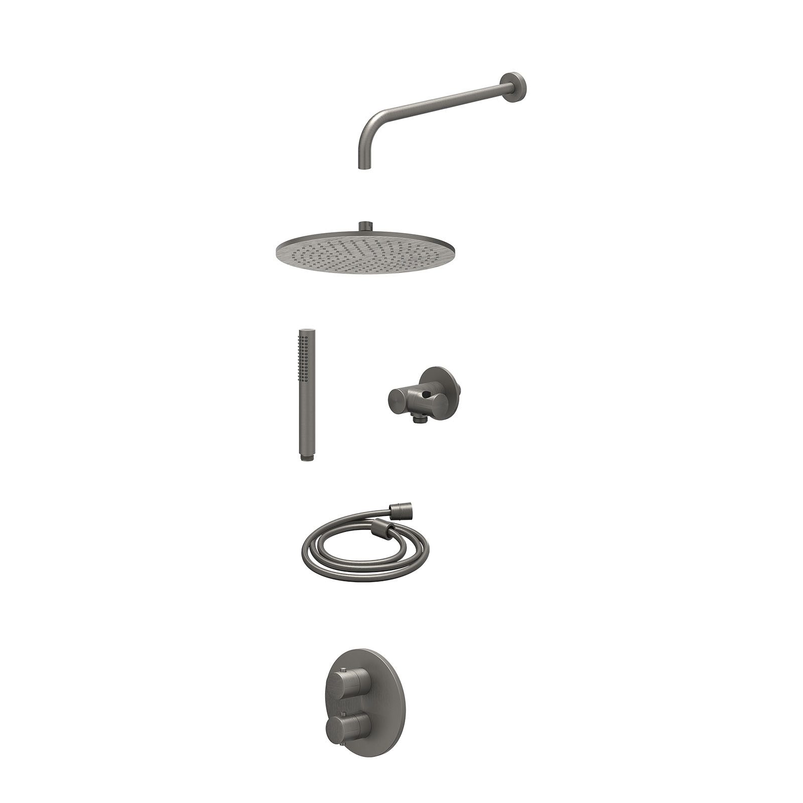 IVY Bond Regendoucheset inbouw 2-weg - 30cm medium - wandarm - verstelbare steun - staafhanddouche - excl. inbouwbox - Geborsteld metal black