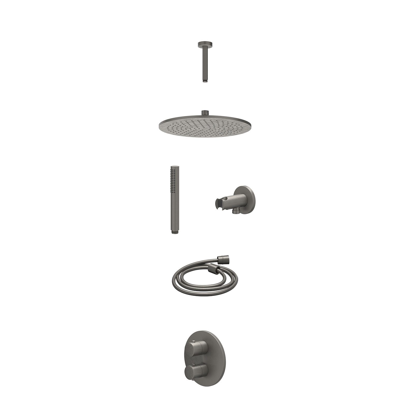 IVY Bond Regendoucheset inbouw 2-weg - 30cm medium - plafond 15cm - wandhouder - staafhanddouche - excl. inbouwbox - Geborsteld metal black