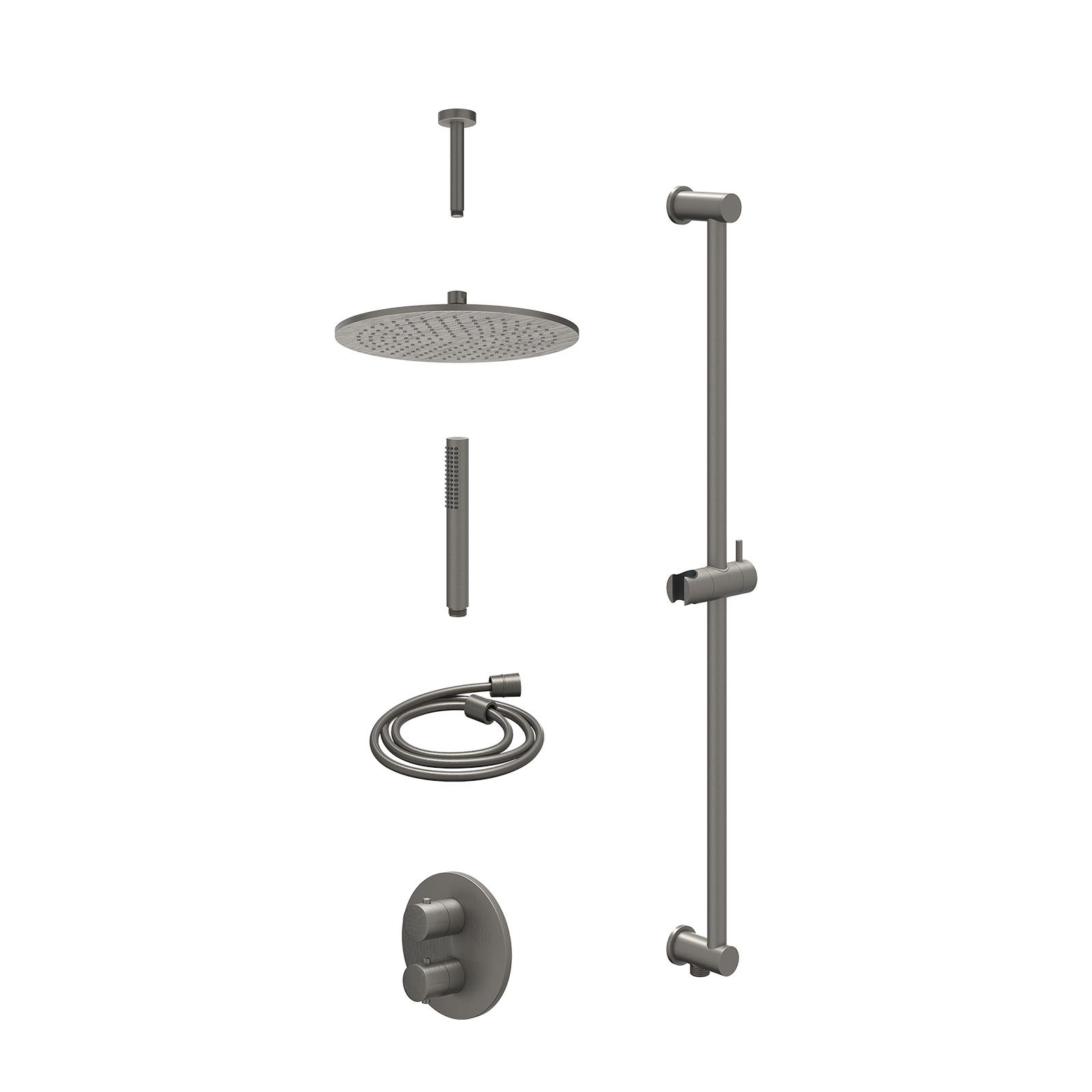 IVY Bond Regendoucheset inbouw 2-weg - 30cm medium - plafond 15cm - glijstang - staafhanddouche - excl. inbouwbox - Geborsteld metal black