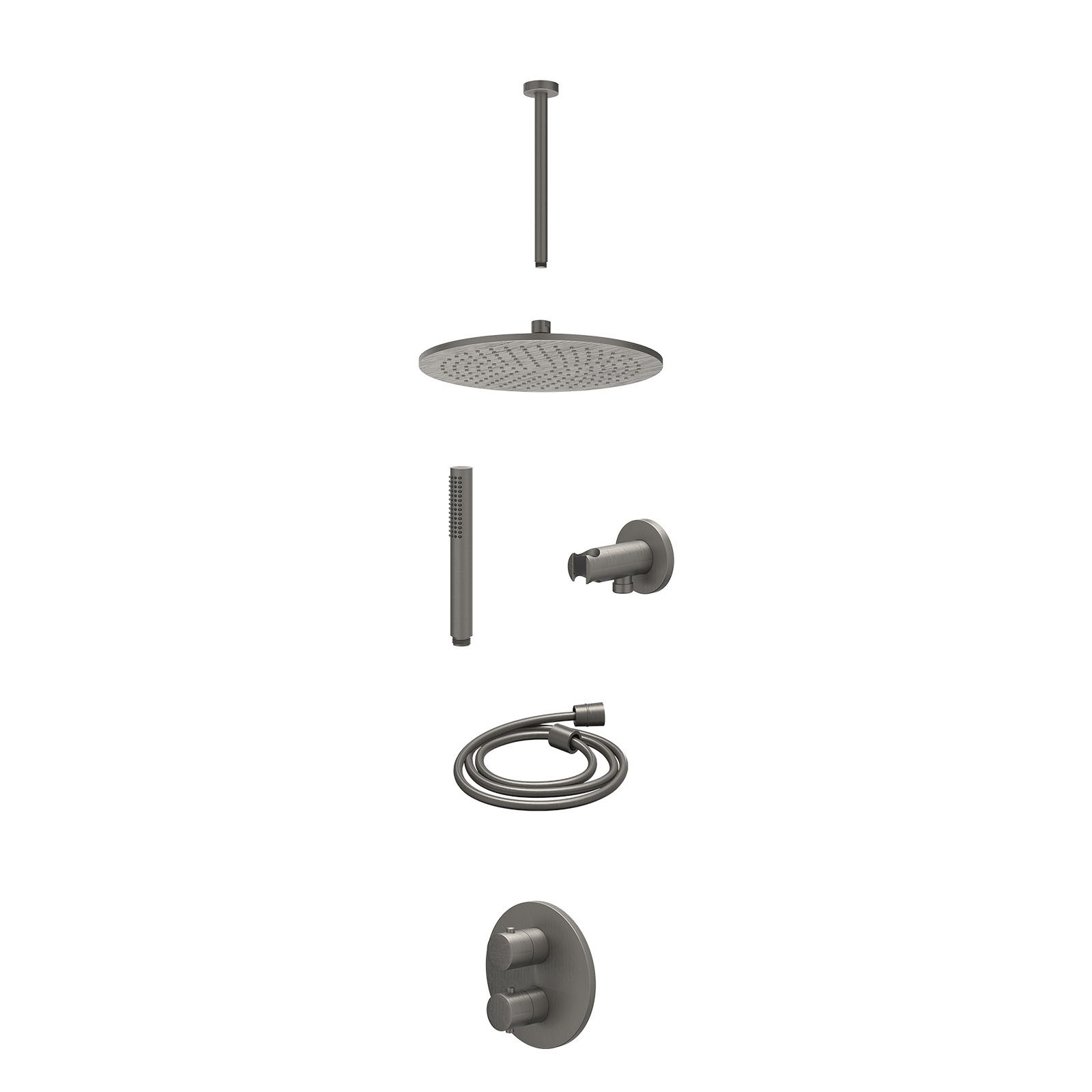 IVY Bond Regendoucheset inbouw 2-weg - 30cm medium - plafond 30cm - wandhouder - staafhanddouche - excl. inbouwbox - Geborsteld metal black