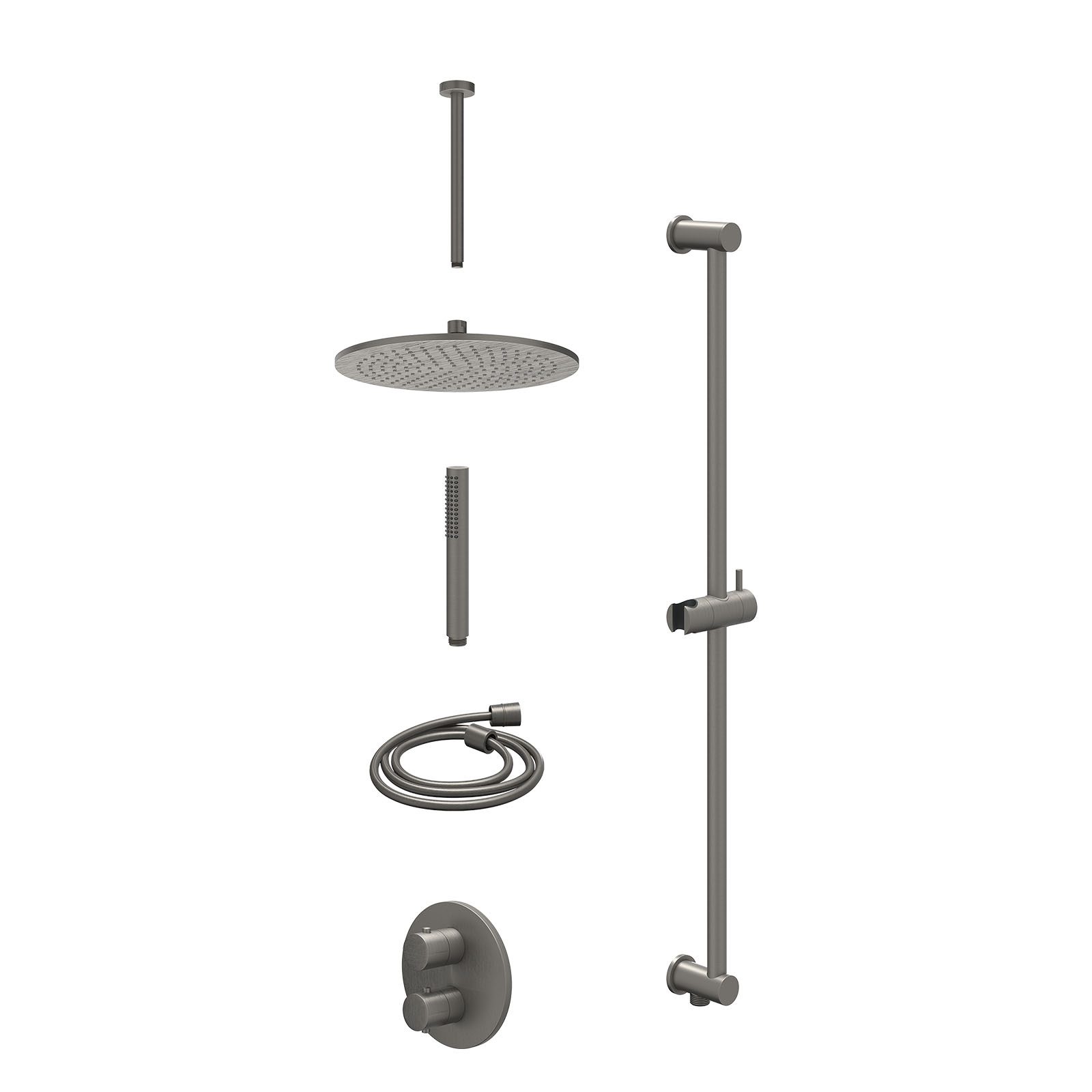 IVY Bond Regendoucheset inbouw 2-weg - 30cm medium - plafond 30cm - glijstang - staafhanddouche - excl. inbouwbox - Geborsteld metal black