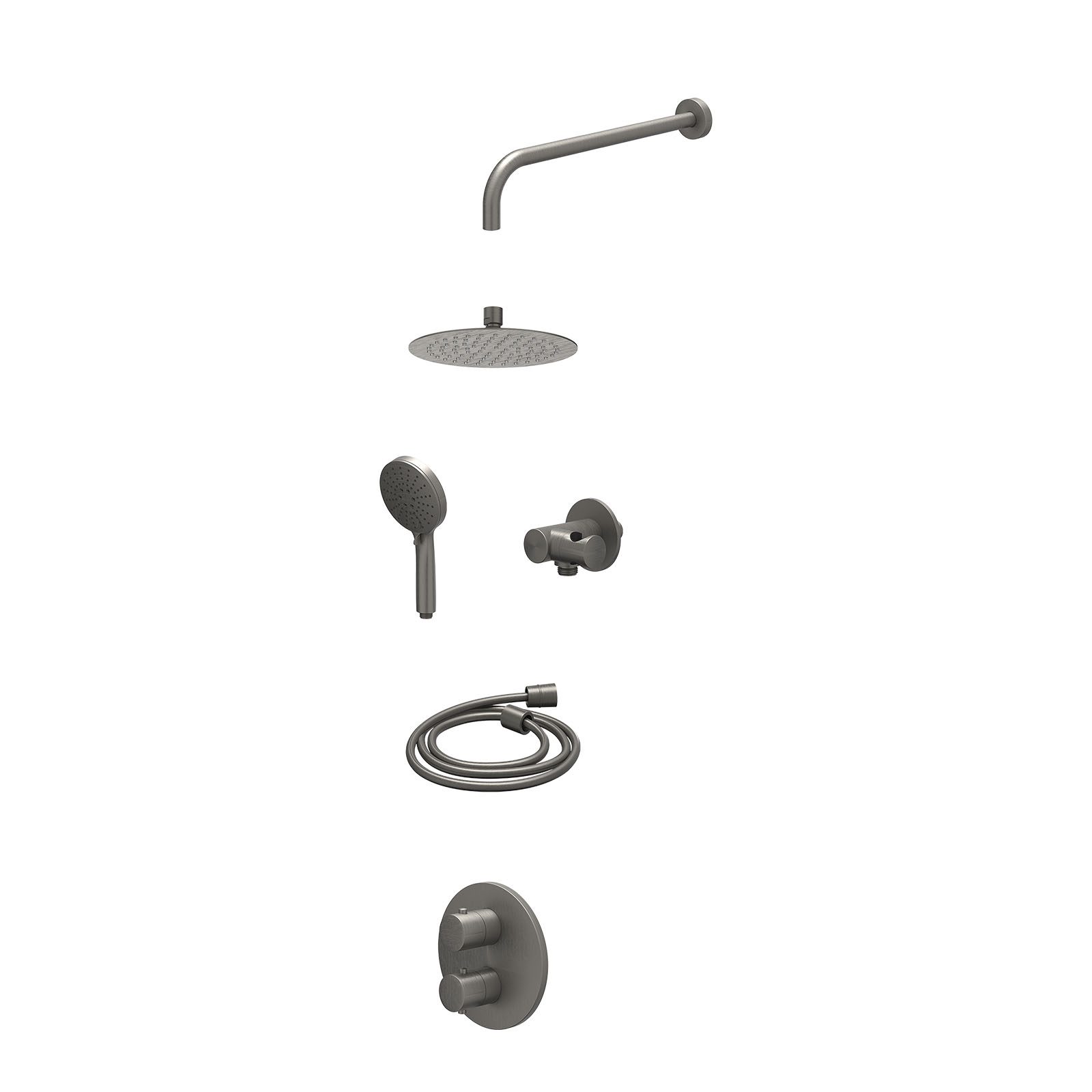 IVY Bond Regendoucheset inbouw 2-weg - 20cm slim - wandarm - verstelbare steun - 3-standen - excl. inbouwbox - Geborsteld metal black