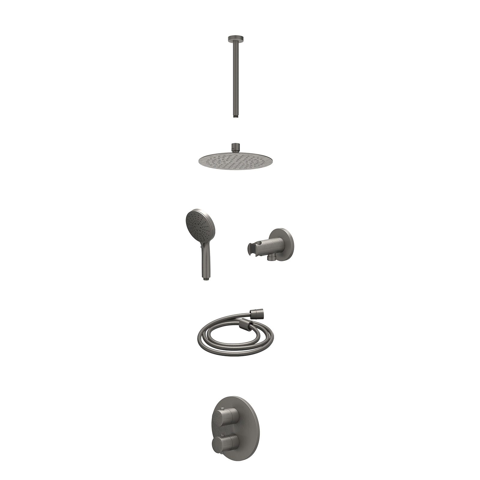 IVY Bond Regendoucheset inbouw 2-weg - 20cm slim - plafond 30cm - wandhouder - 3-standen - excl. inbouwbox - Geborsteld metal black