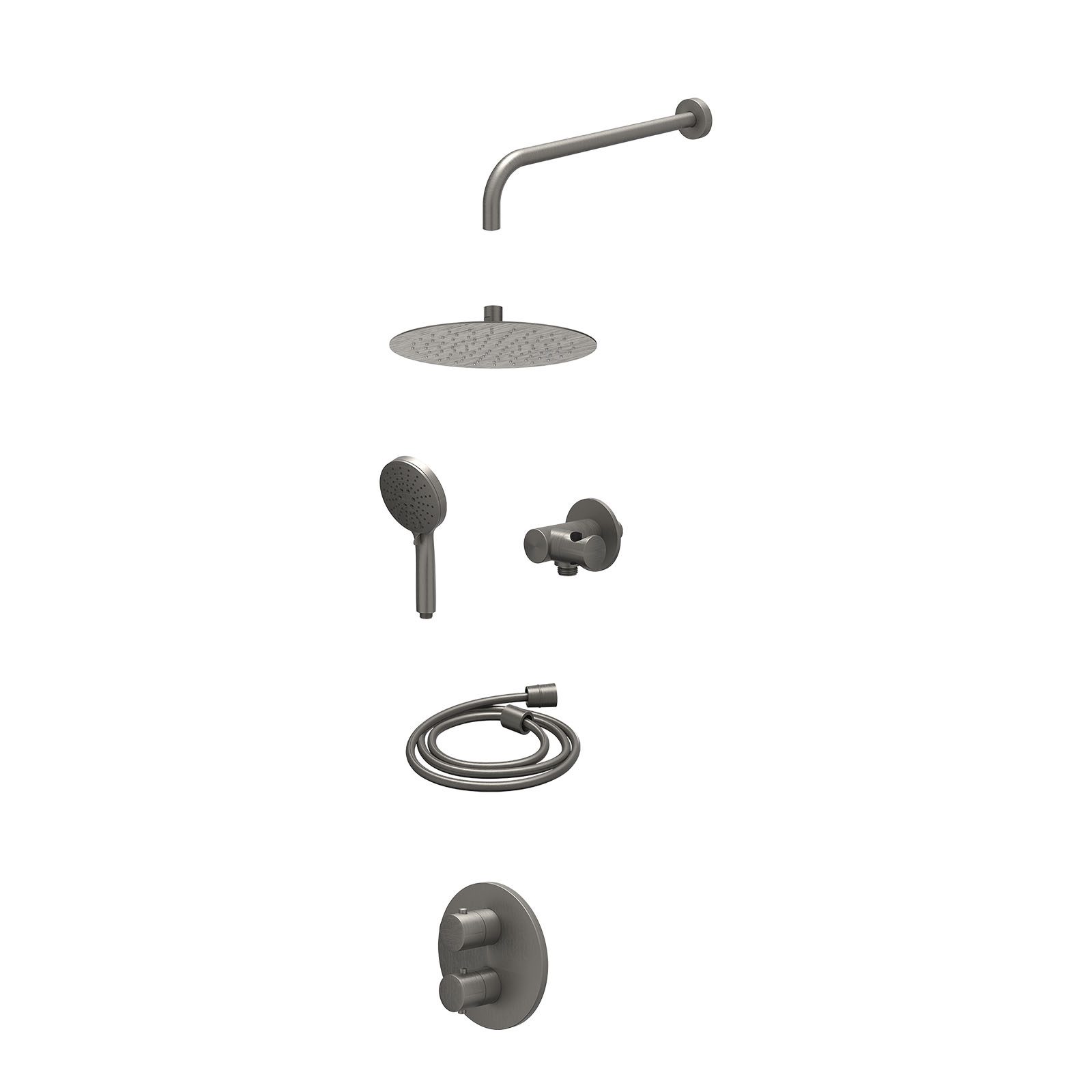 IVY Bond Regendoucheset inbouw 2-weg - 25cm slim - wandarm - verstelbare steun - 3-standen - excl. inbouwbox - Geborsteld metal black