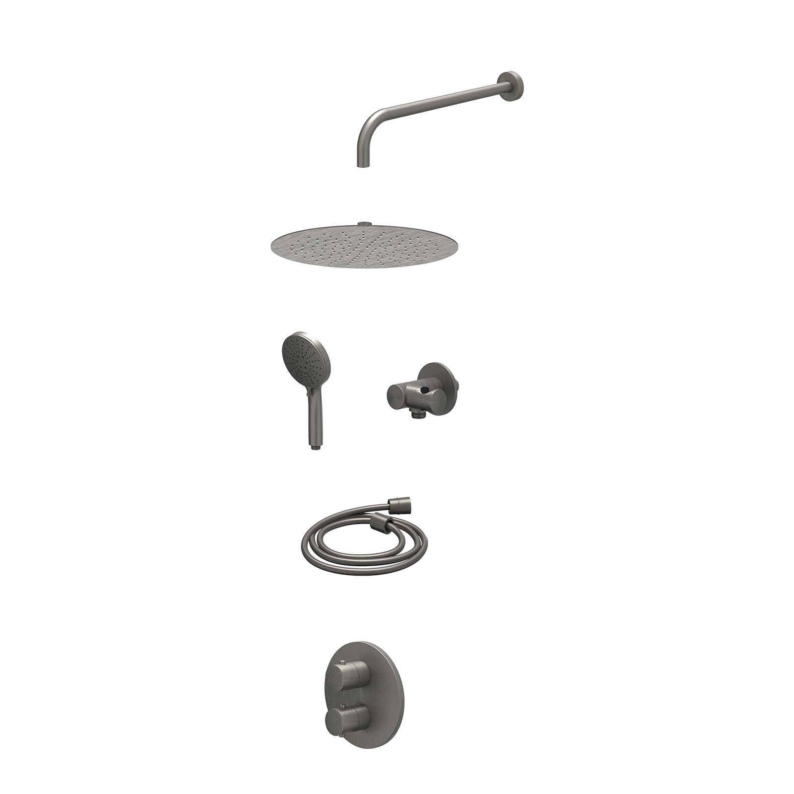 IVY Bond Regendoucheset inbouw 2-weg - 30cm slim - wandarm - verstelbare steun - 3-standen - excl. inbouwbox - Geborsteld metal black