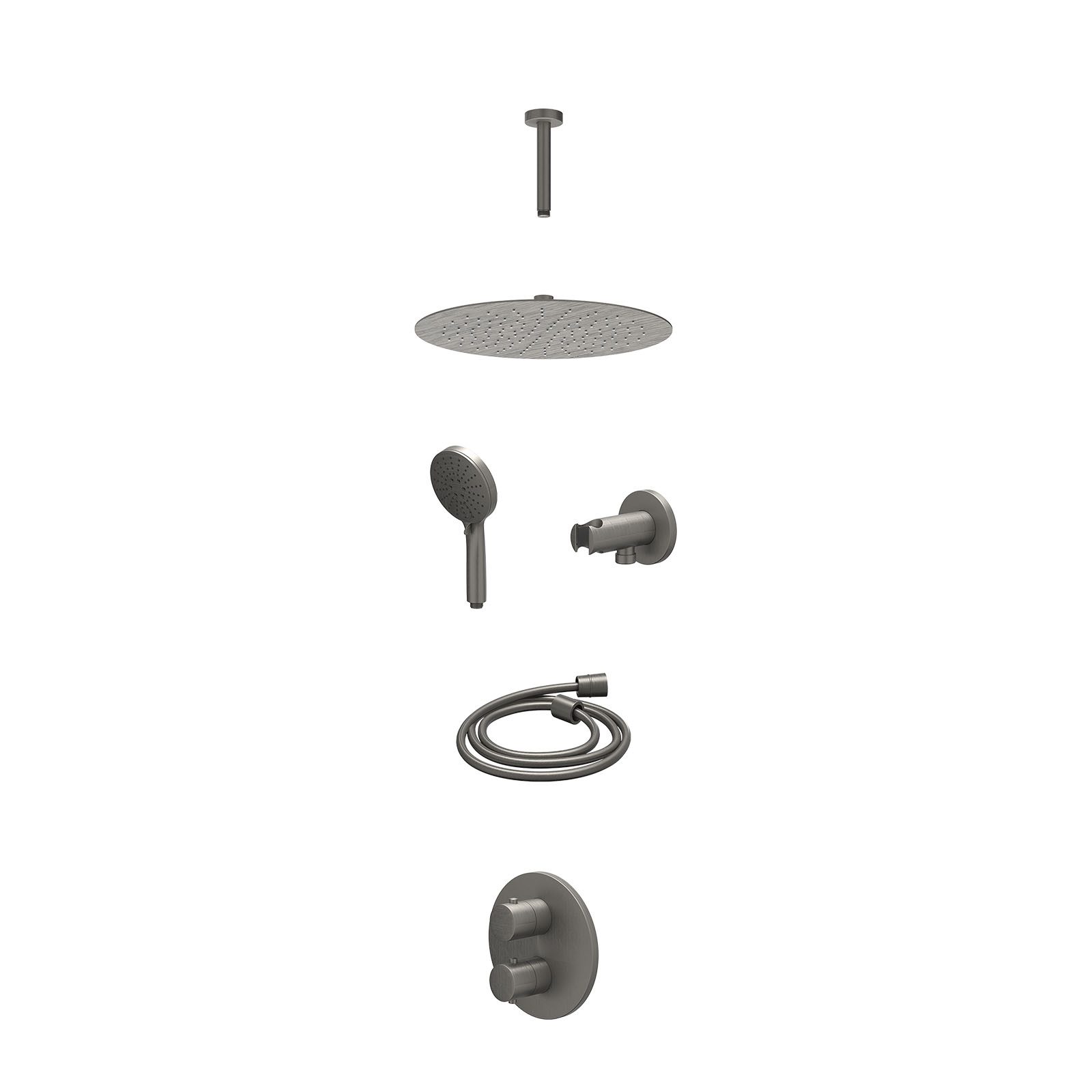 IVY Bond Regendoucheset inbouw 2-weg - 30cm slim - plafond 15cm - wandhouder - 3-standen - excl. inbouwbox - Geborsteld metal black