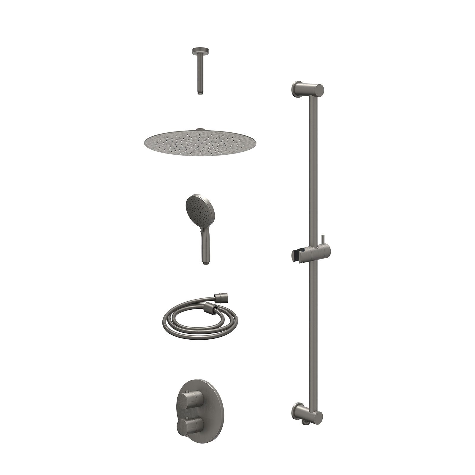 IVY Bond Regendoucheset inbouw 2-weg - 30cm slim - plafond 15cm - glijstang - 3-standen - excl. inbouwbox - Geborsteld metal black