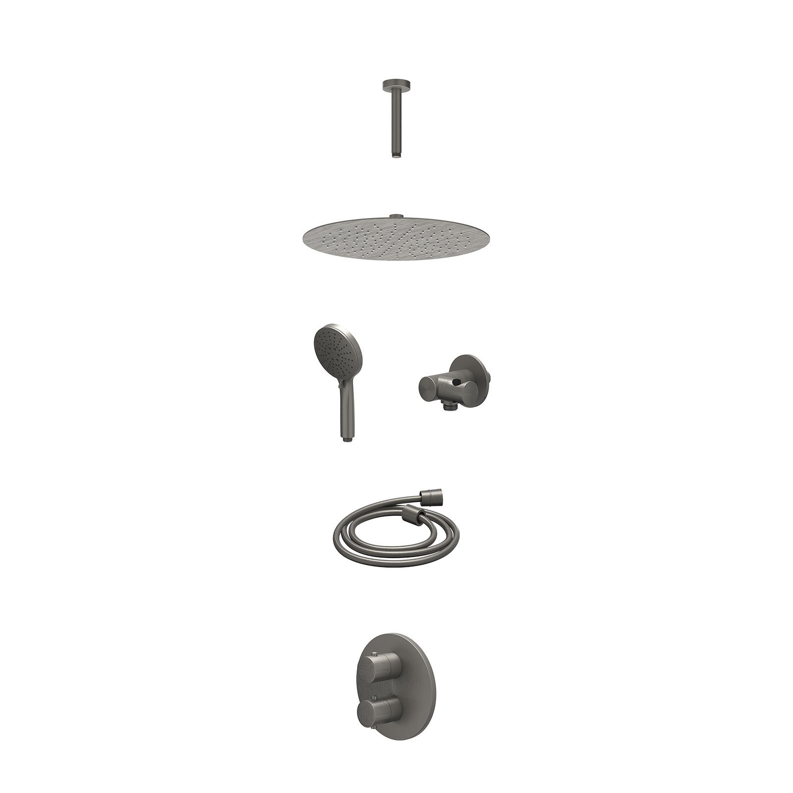 IVY Bond Regendoucheset inbouw 2-weg - 30cm slim - plafond 15cm - verstelbare steun - 3-standen - excl. inbouwbox - Geborsteld metal black