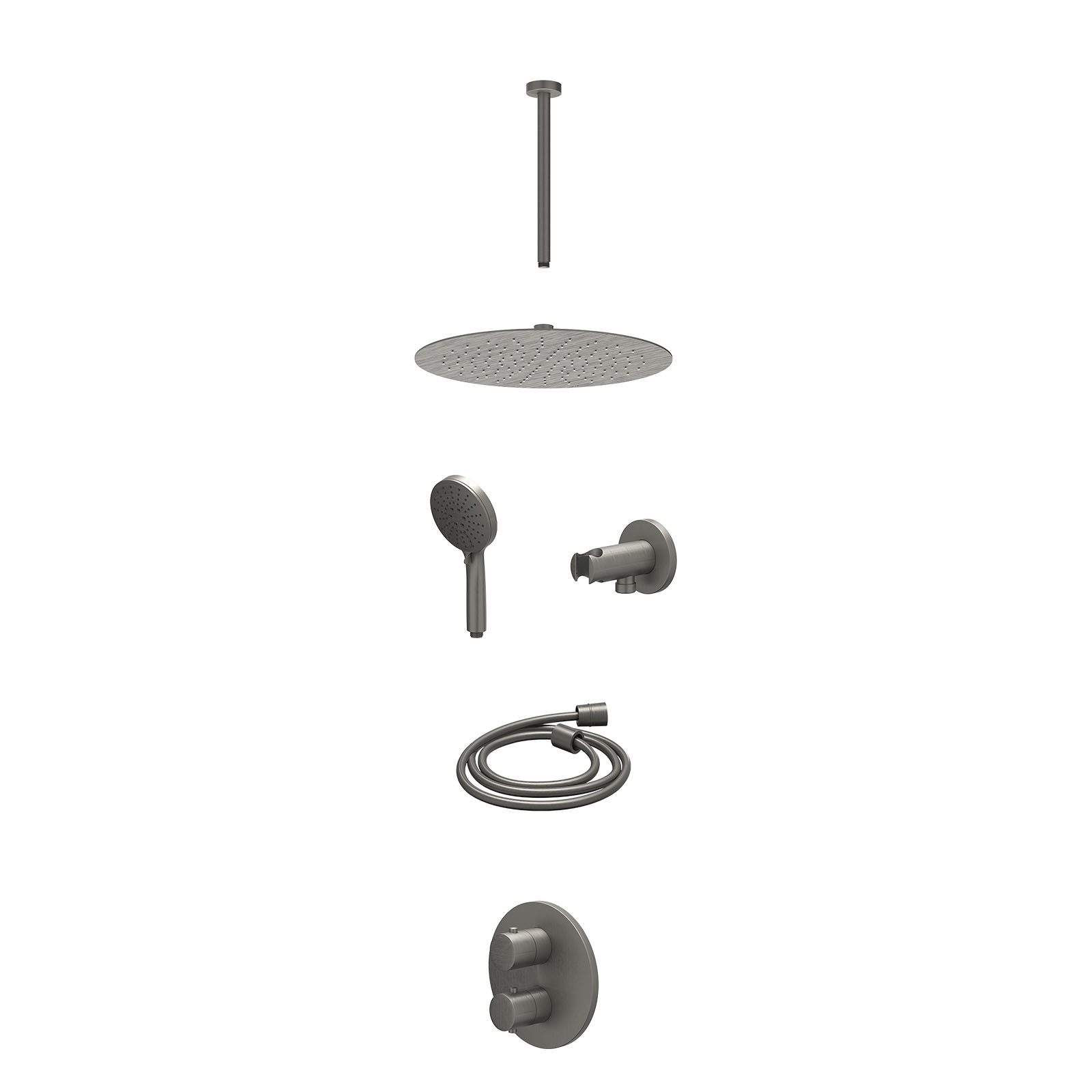 IVY Bond Regendoucheset inbouw 2-weg - 30cm slim - plafond 30cm - wandhouder - 3-standen - excl. inbouwbox - Geborsteld metal black
