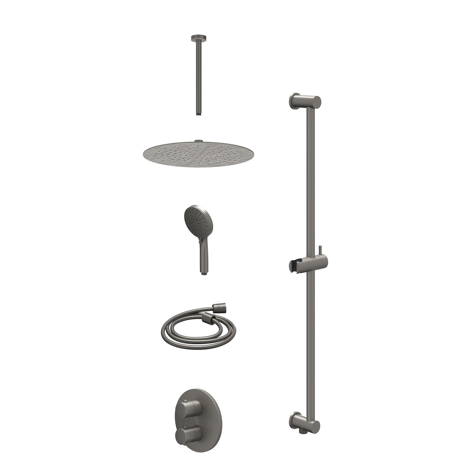 IVY Bond Regendoucheset inbouw 2-weg - 30cm slim - plafond 30cm - glijstang - 3-standen - excl. inbouwbox - Geborsteld metal black