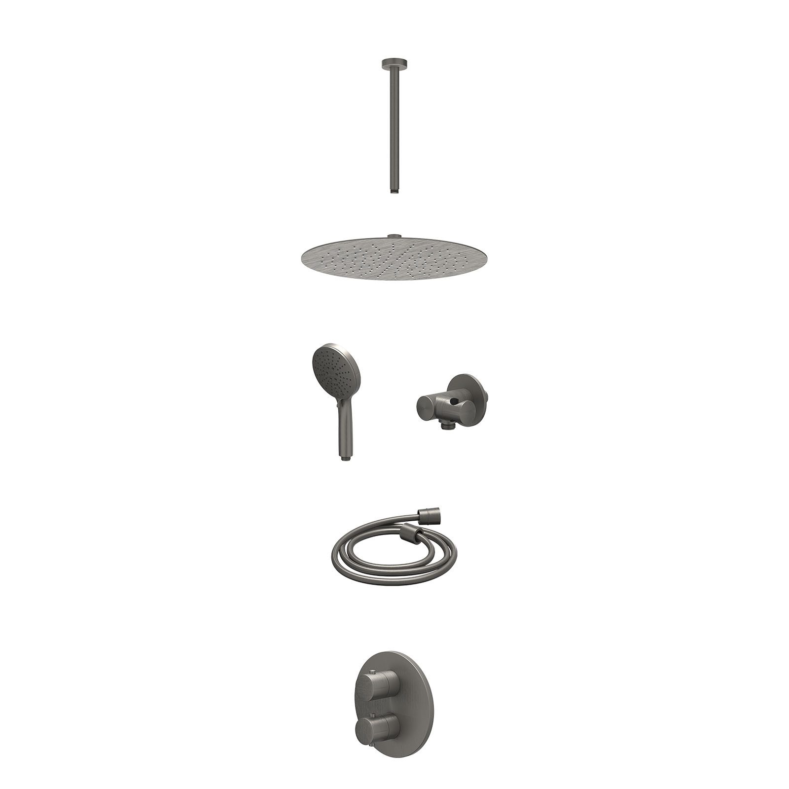 IVY Bond Regendoucheset inbouw 2-weg - 30cm slim - plafond 30cm - verstelbare steun - 3-standen - excl. inbouwbox - Geborsteld metal black