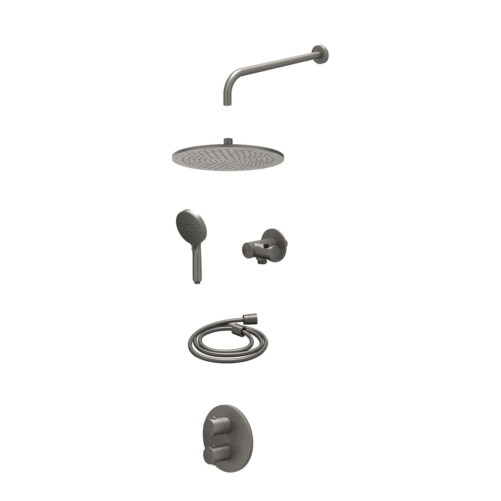 IVY Bond Regendoucheset inbouw 2-weg - 30cm medium - wandarm - verstelbare steun - 3-standen - excl. inbouwbox - Geborsteld metal black
