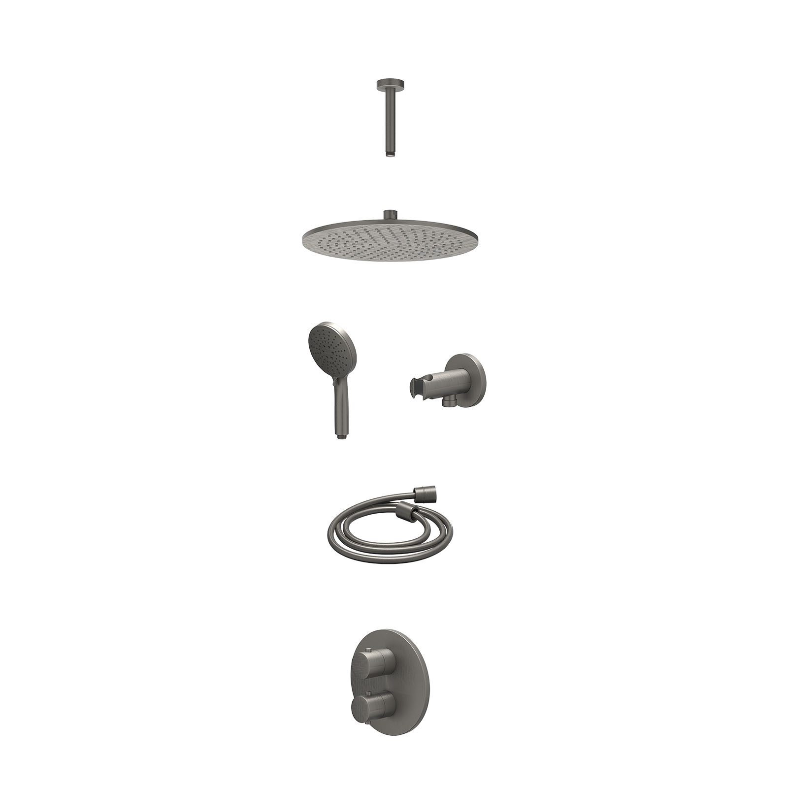IVY Bond Regendoucheset inbouw 2-weg - 30cm medium - plafond 15cm - wandhouder - 3-standen - excl. inbouwbox - Geborsteld metal black
