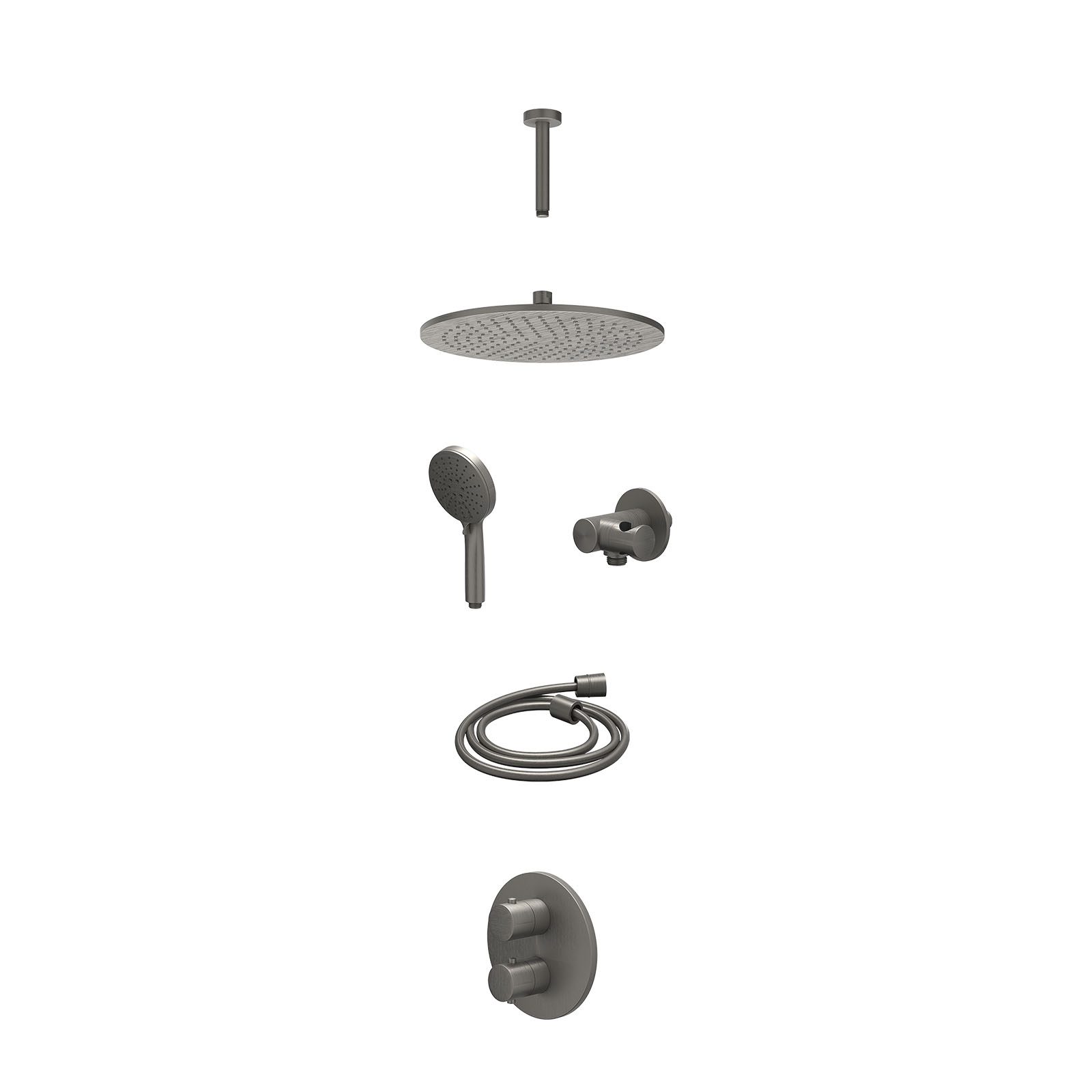 IVY Bond Regendoucheset inbouw 2-weg - 30cm medium - plafond 15cm - verstelbare steun - 3-standen - excl. inbouwbox - Geborsteld metal black
