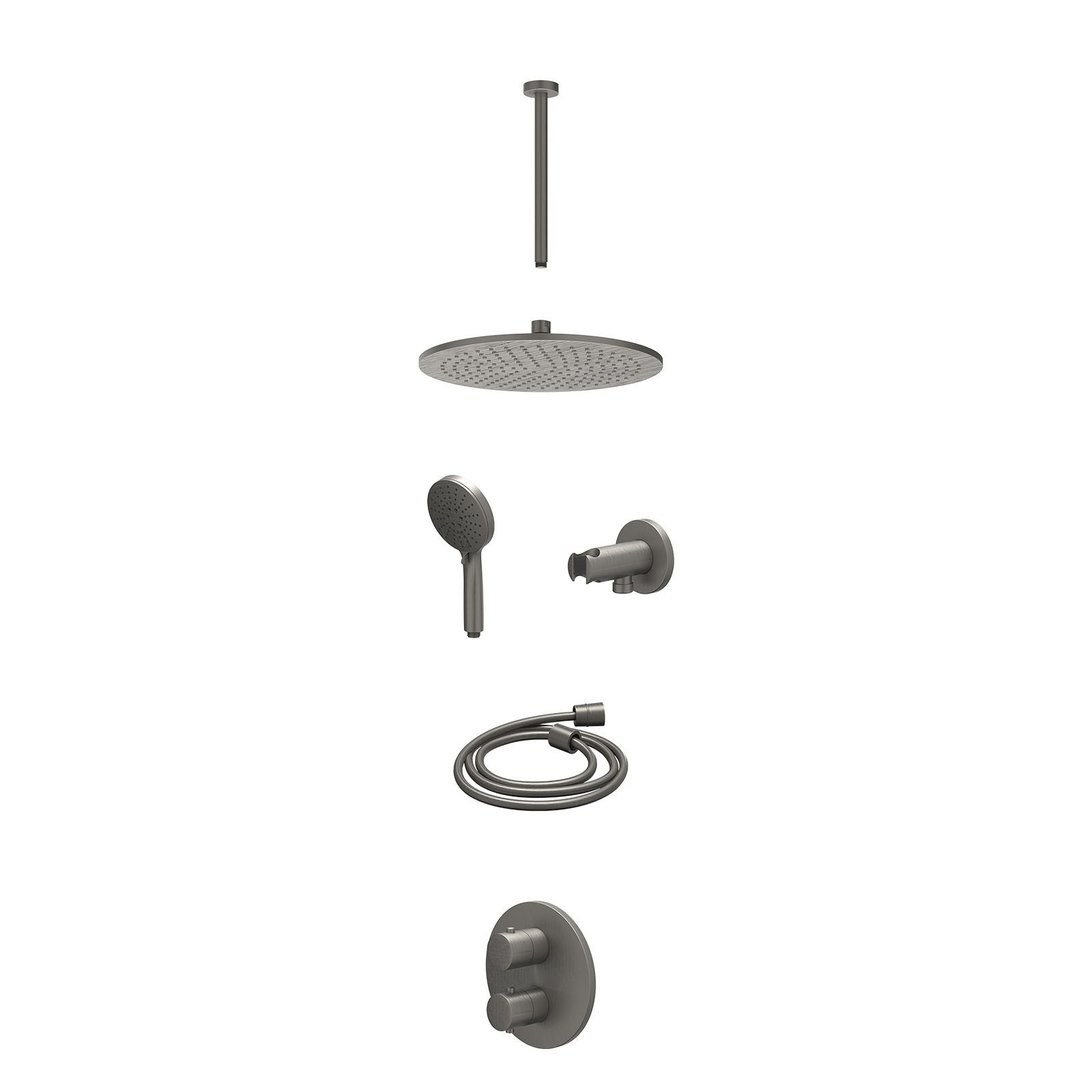 IVY Bond Regendoucheset inbouw 2-weg - 30cm medium - plafond 30cm - wandhouder - 3-standen - excl. inbouwbox - Geborsteld metal black