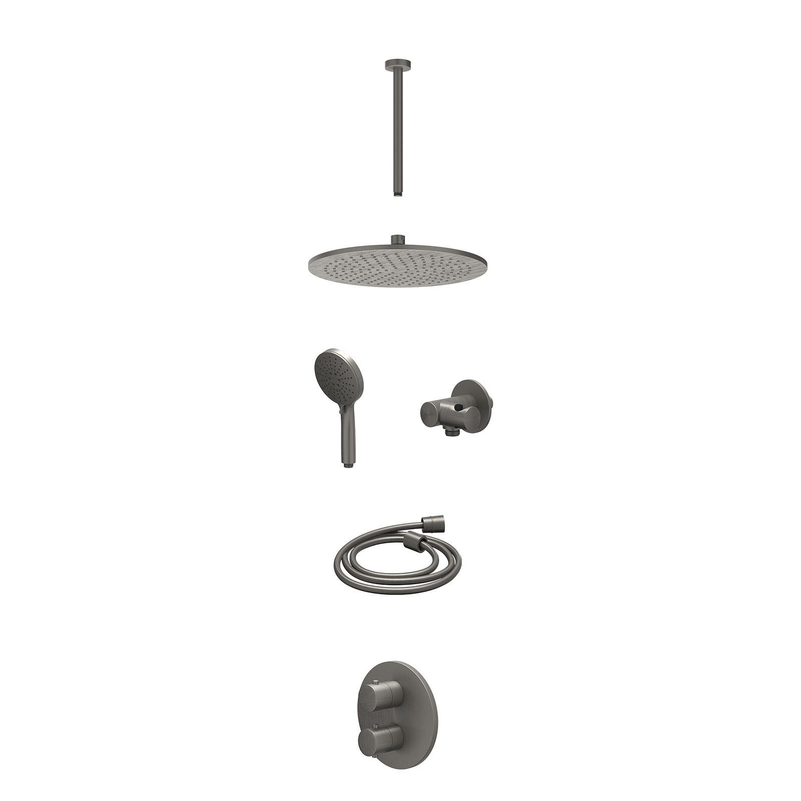 IVY Bond Regendoucheset inbouw 2-weg - 30cm medium - plafond 30cm - verstelbare steun - 3-standen - excl. inbouwbox - Geborsteld metal black
