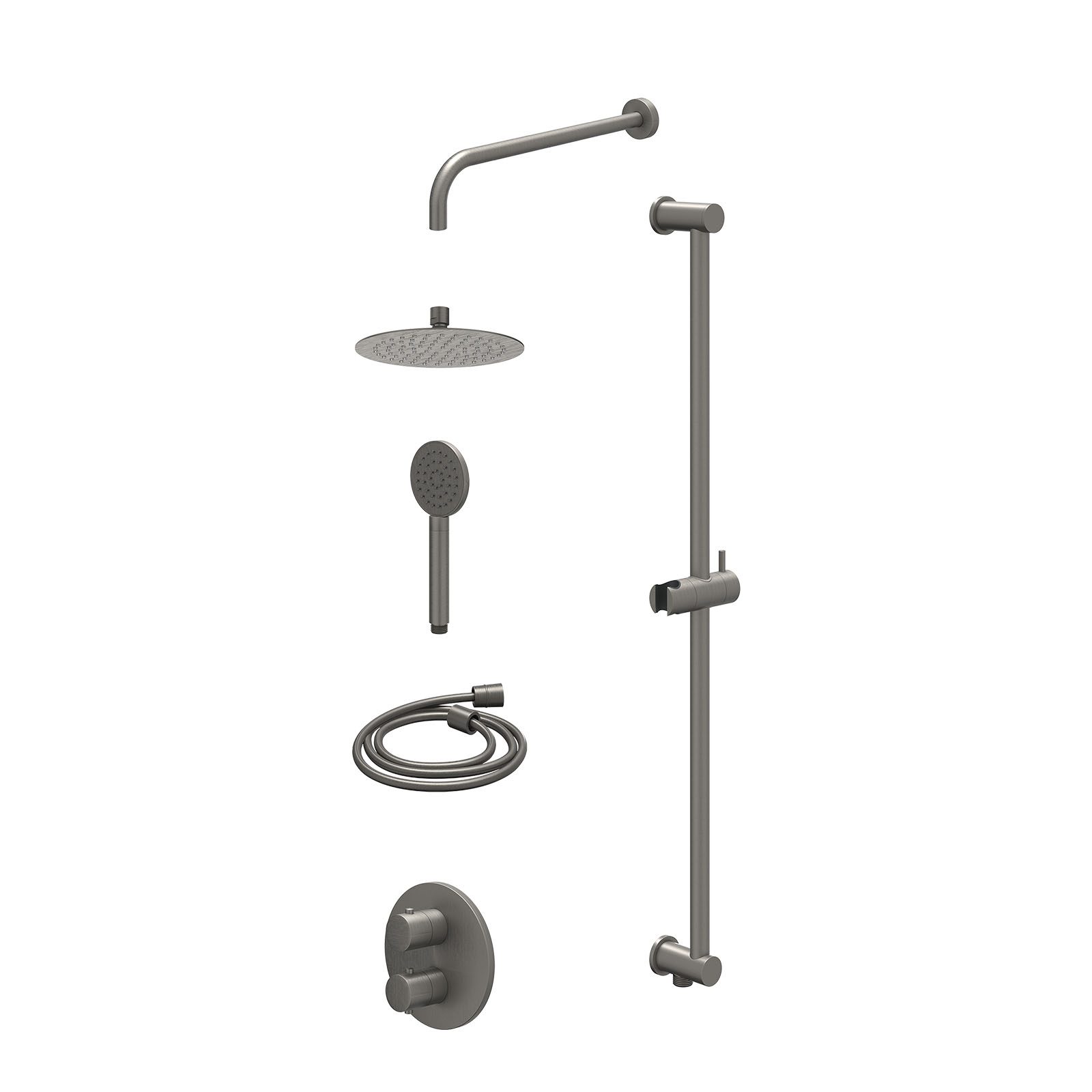 IVY Bond Regendoucheset inbouw 2-weg - 20cm slim - wandarm - glijstang - satin spray - excl. inbouwbox - Geborsteld metal black