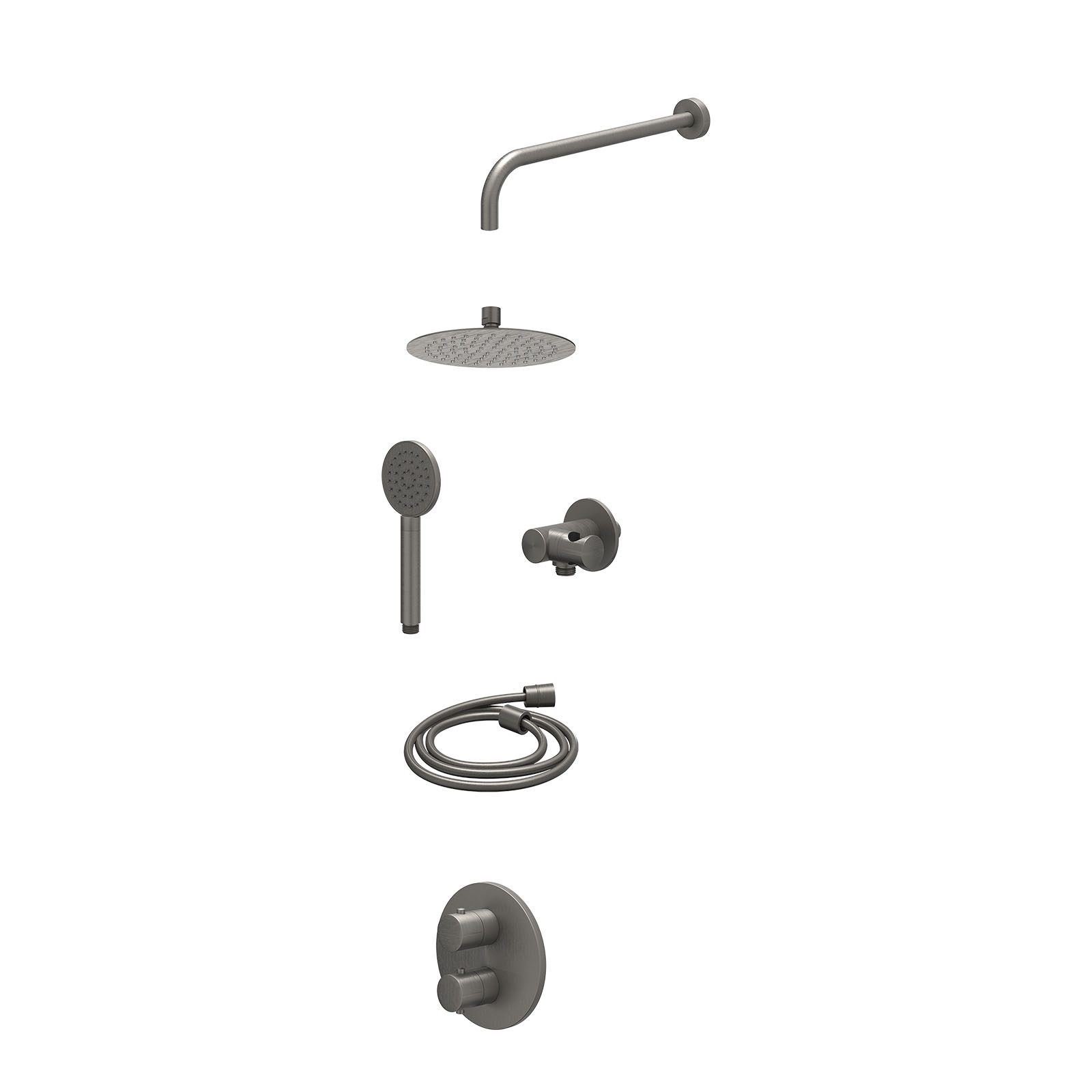 IVY Bond Regendoucheset inbouw 2-weg - 20cm slim - wandarm - verstelbare steun - satin spray - excl. inbouwbox - Geborsteld metal black