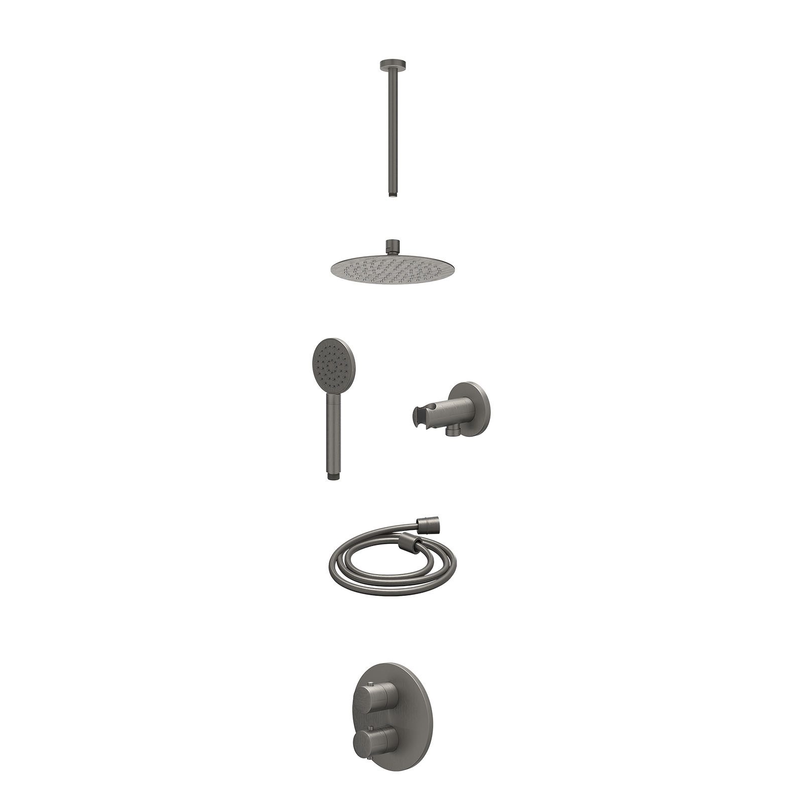 IVY Bond Regendoucheset inbouw 2-weg - 20cm slim - plafond 30cm - wandhouder - satin spray - excl. inbouwbox - Geborsteld metal black