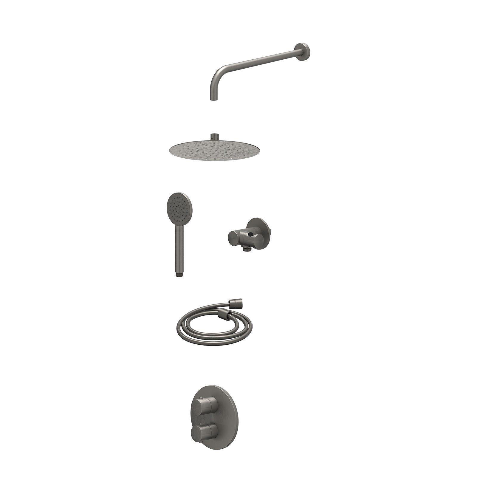 IVY Bond Regendoucheset inbouw 2-weg - 25cm slim - wandarm - verstelbare steun - satin spray - excl. inbouwbox - Geborsteld metal black