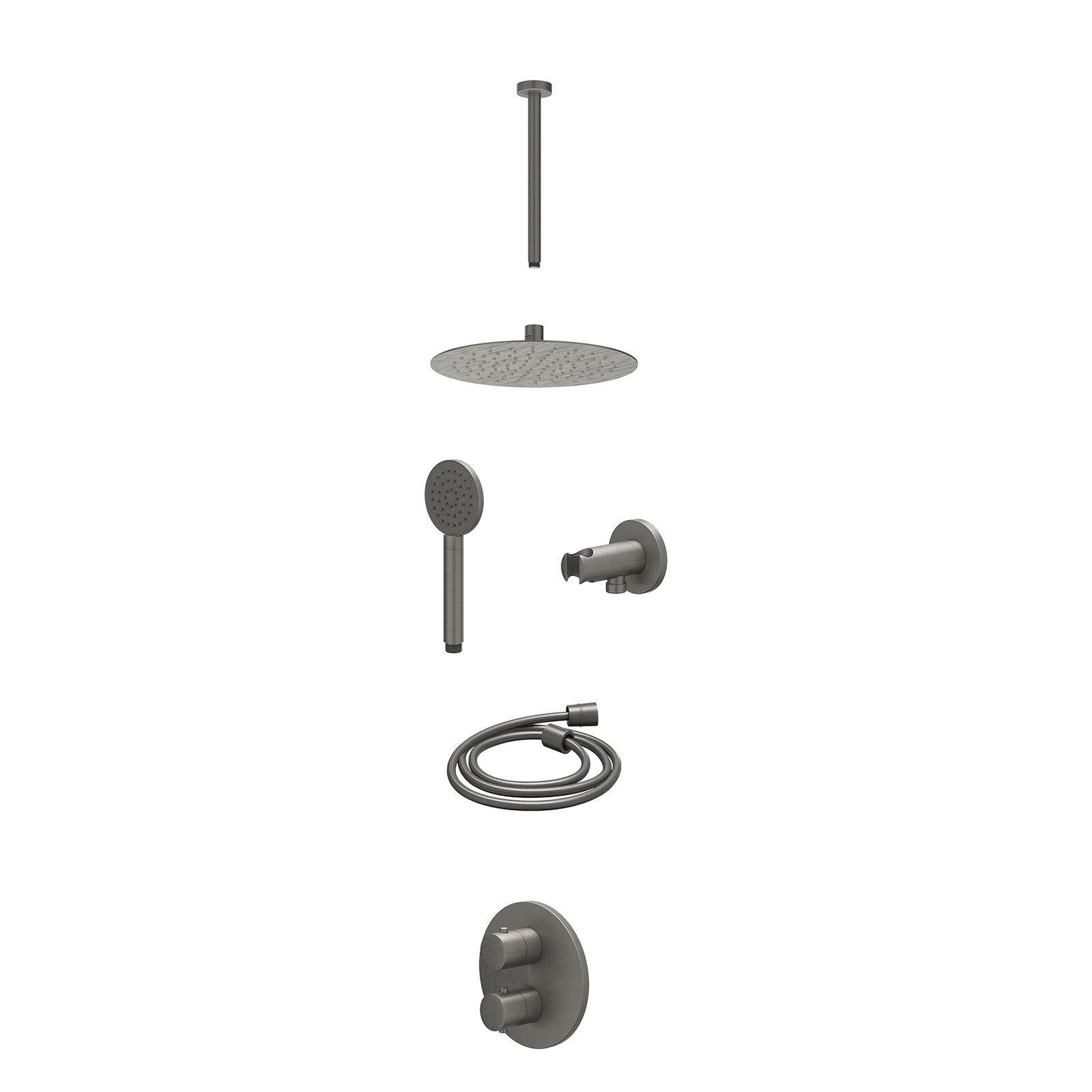 IVY Bond Regendoucheset inbouw 2-weg - 25cm slim - plafond 30cm - wandhouder - satin spray - excl. inbouwbox - Geborsteld metal black