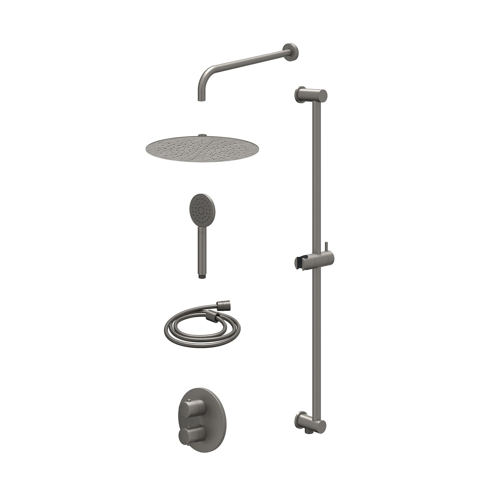 IVY Bond Regendoucheset inbouw 2-weg - 30cm slim - wandarm - glijstang - satin spray - excl. inbouwbox - Geborsteld metal black