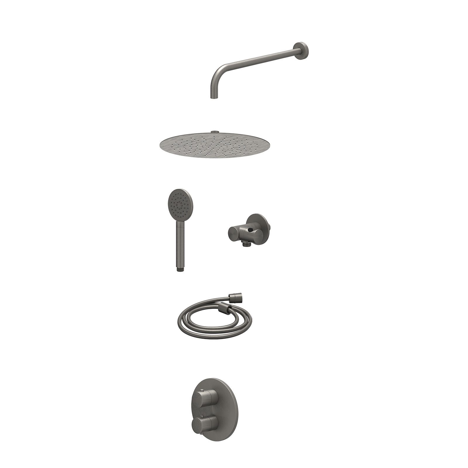 IVY Bond Regendoucheset inbouw 2-weg - 30cm slim - wandarm - verstelbare steun - satin spray - excl. inbouwbox - Geborsteld metal black