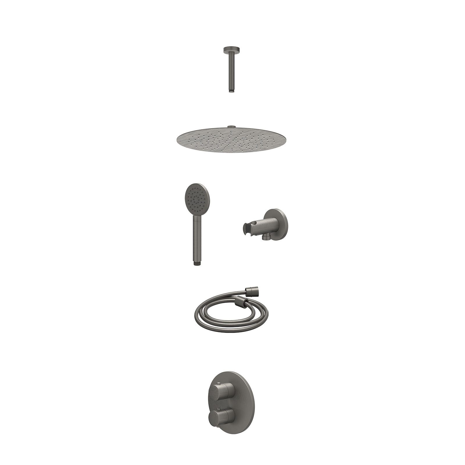 IVY Bond Regendoucheset inbouw 2-weg - 30cm slim - plafond 15cm - wandhouder - satin spray - excl. inbouwbox - Geborsteld metal black