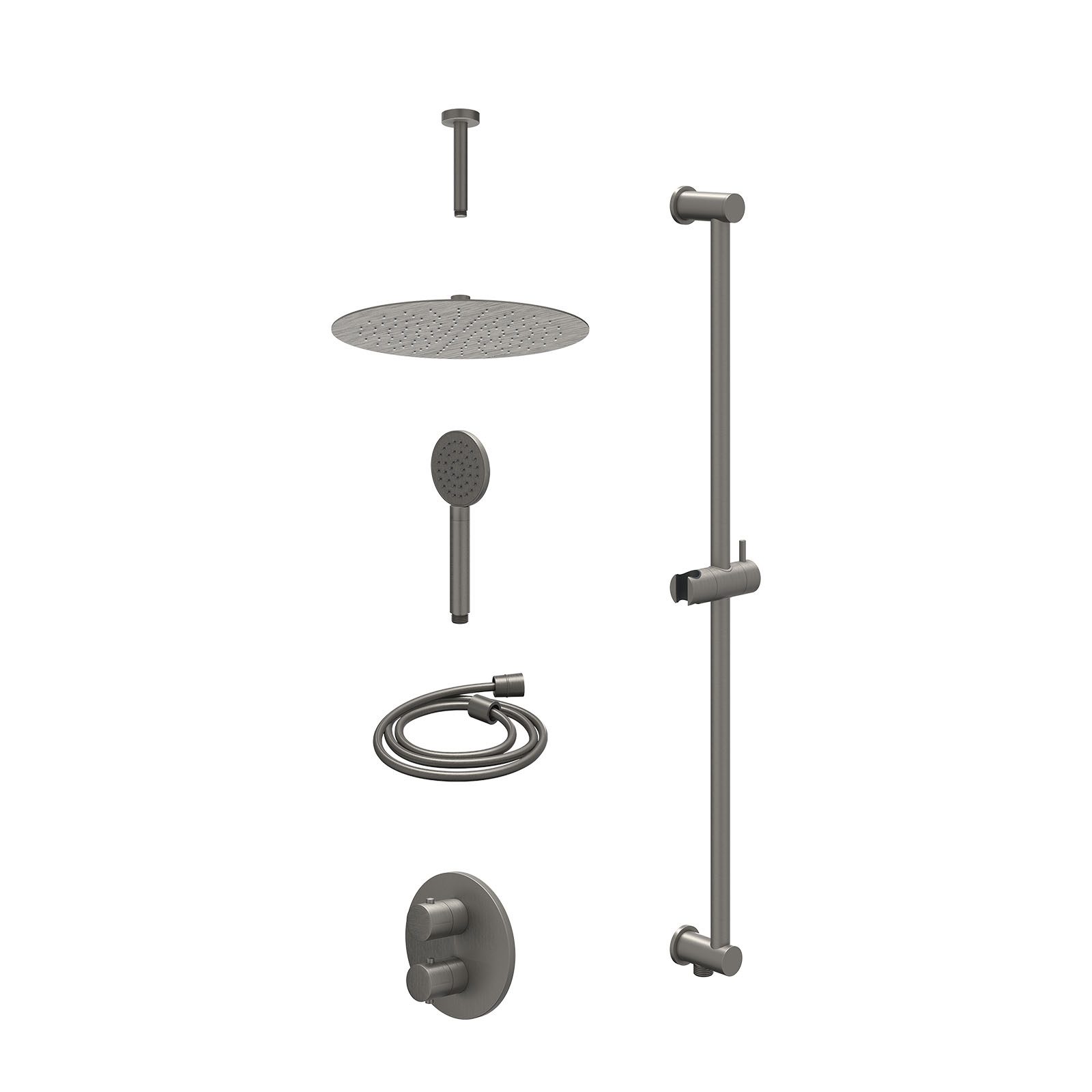 IVY Bond Regendoucheset inbouw 2-weg - 30cm slim - plafond 15cm - glijstang - satin spray - excl. inbouwbox - Geborsteld metal black