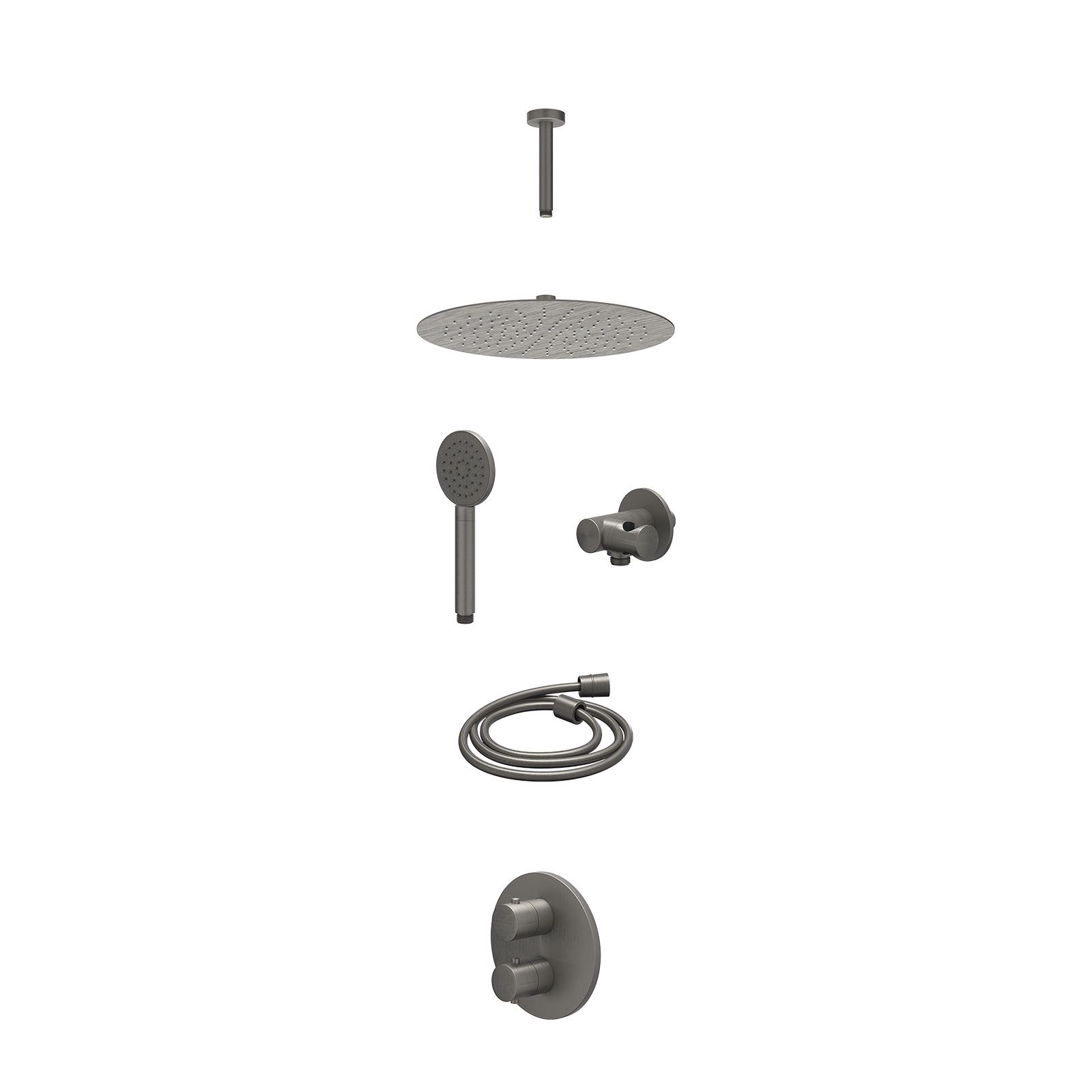 IVY Bond Regendoucheset inbouw 2-weg - 30cm slim - plafond 15cm - verstelbare steun - satin spray - excl. inbouwbox - Geborsteld metal black