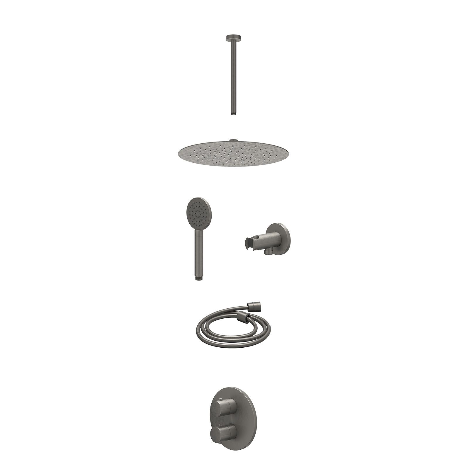 IVY Bond Regendoucheset inbouw 2-weg - 30cm slim - plafond 30cm - wandhouder - satin spray - excl. inbouwbox - Geborsteld metal black