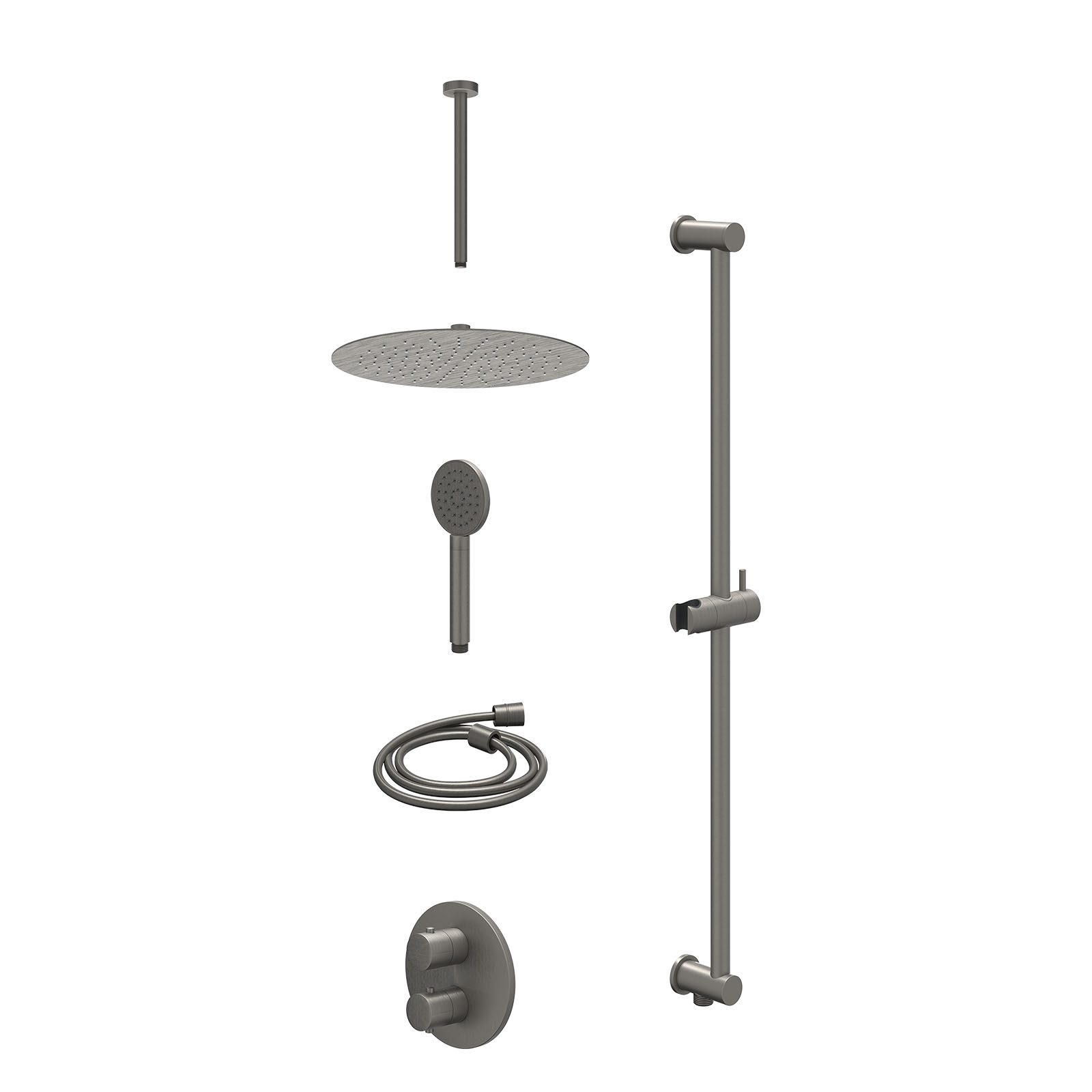 IVY Bond Regendoucheset inbouw 2-weg - 30cm slim - plafond 30cm - glijstang - satin spray - excl. inbouwbox - Geborsteld metal black