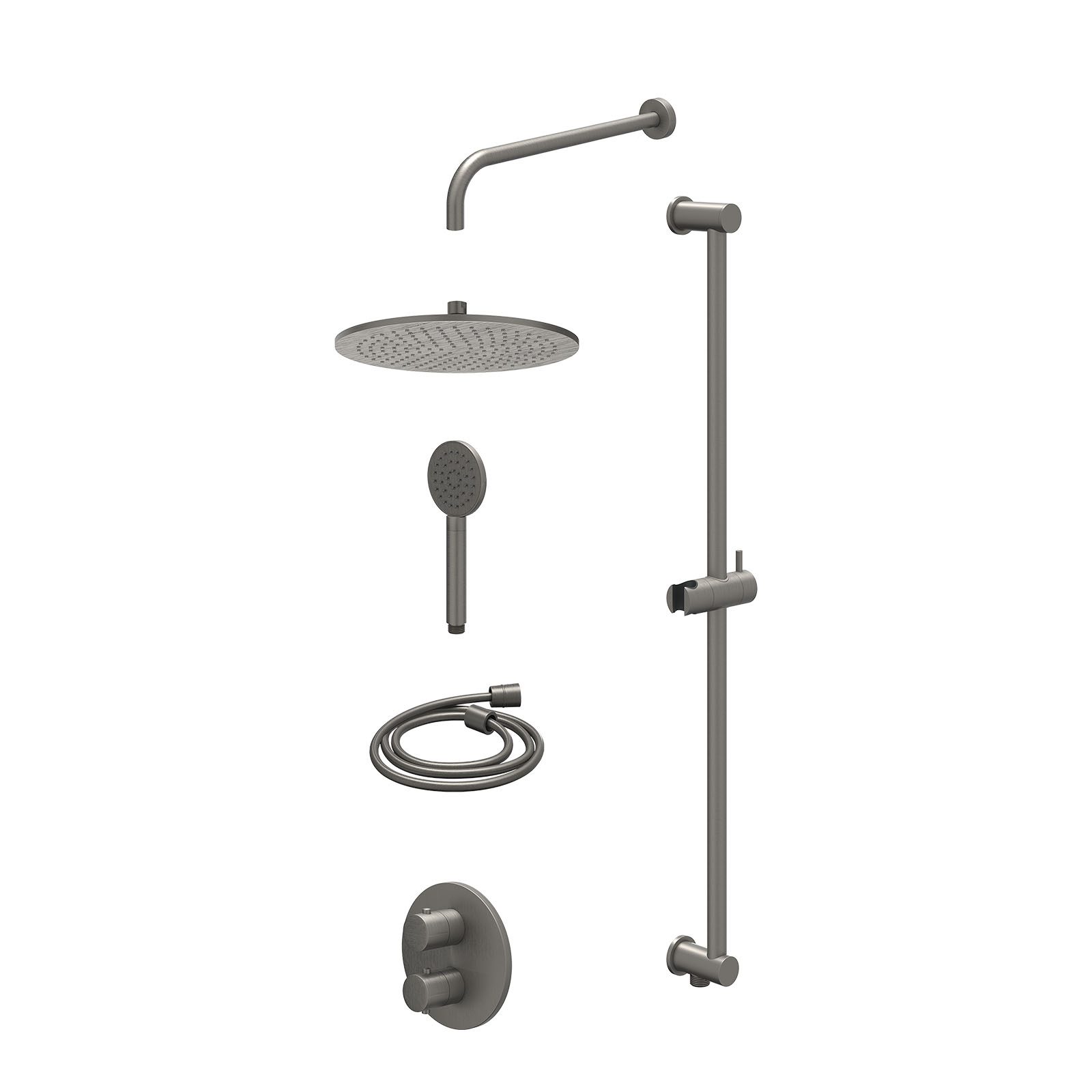 IVY Bond Regendoucheset inbouw 2-weg - 30cm medium - wandarm - glijstang - satin spray - excl. inbouwbox - Geborsteld metal black