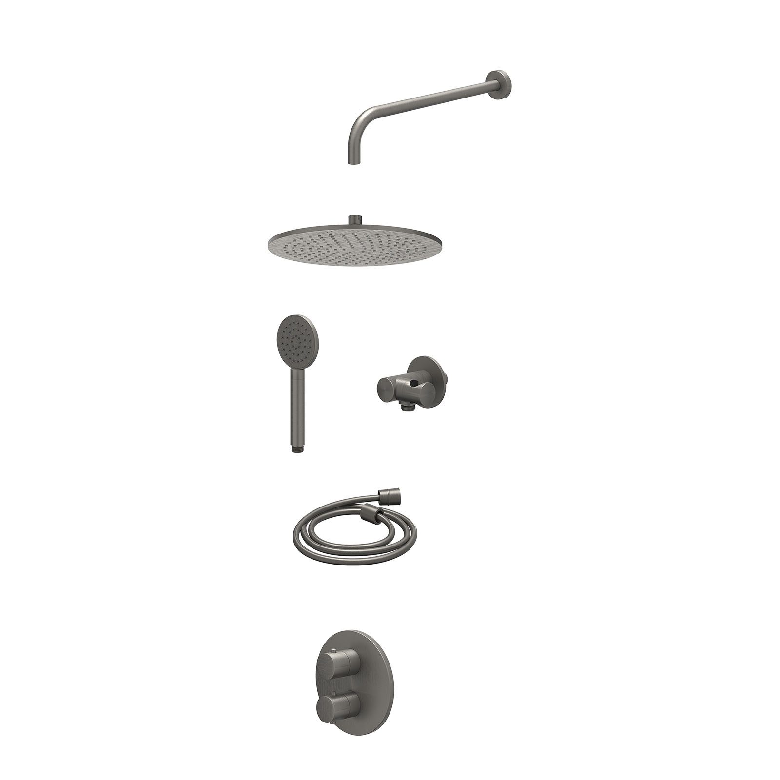 IVY Bond Regendoucheset inbouw 2-weg - 30cm medium - wandarm - verstelbare steun - satin spray - excl. inbouwbox - Geborsteld metal black