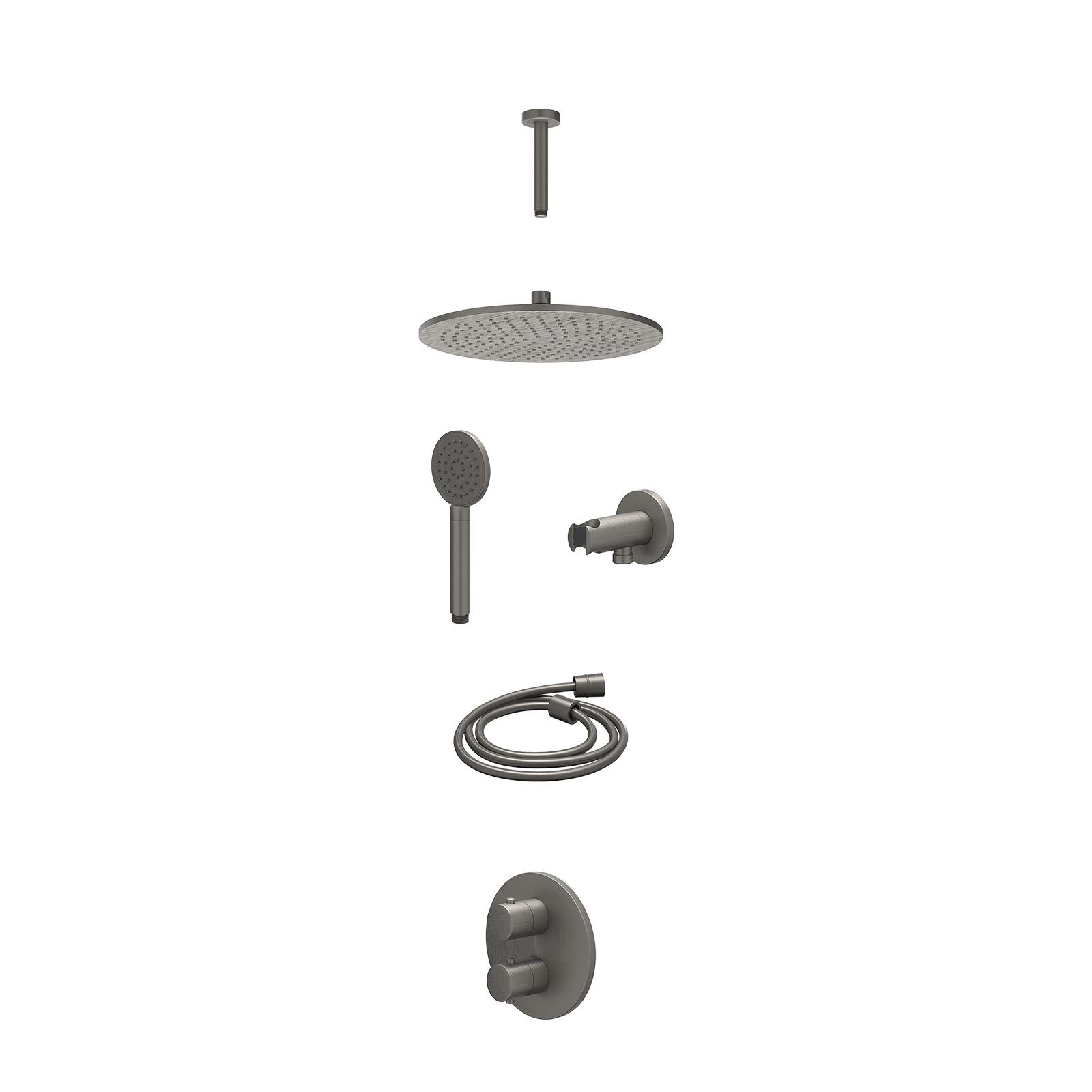 IVY Bond Regendoucheset inbouw 2-weg - 30cm medium - plafond 15cm - wandhouder - satin spray - excl. inbouwbox - Geborsteld metal black