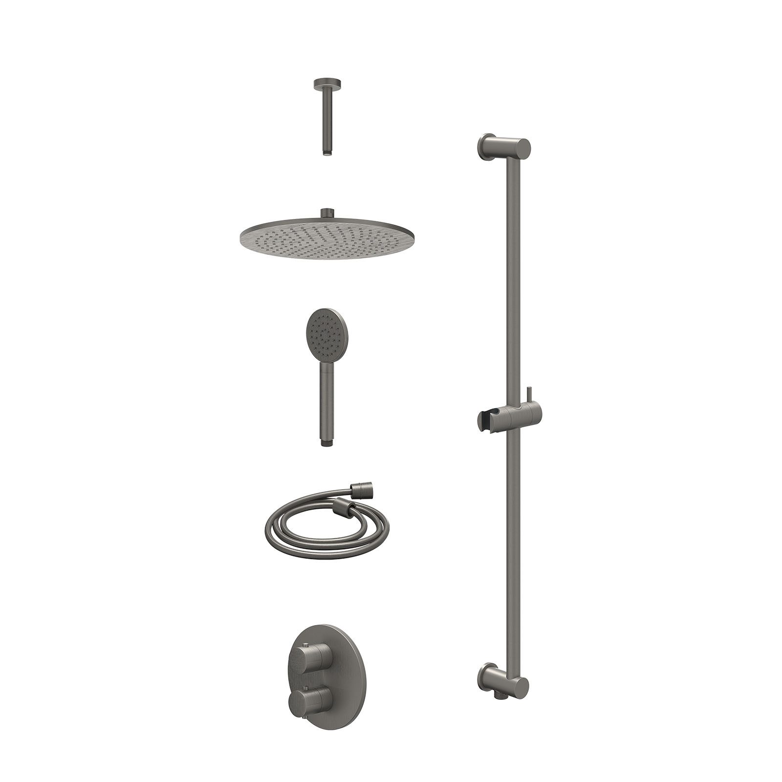 IVY Bond Regendoucheset inbouw 2-weg - 30cm medium - plafond 15cm - glijstang - satin spray - excl. inbouwbox - Geborsteld metal black