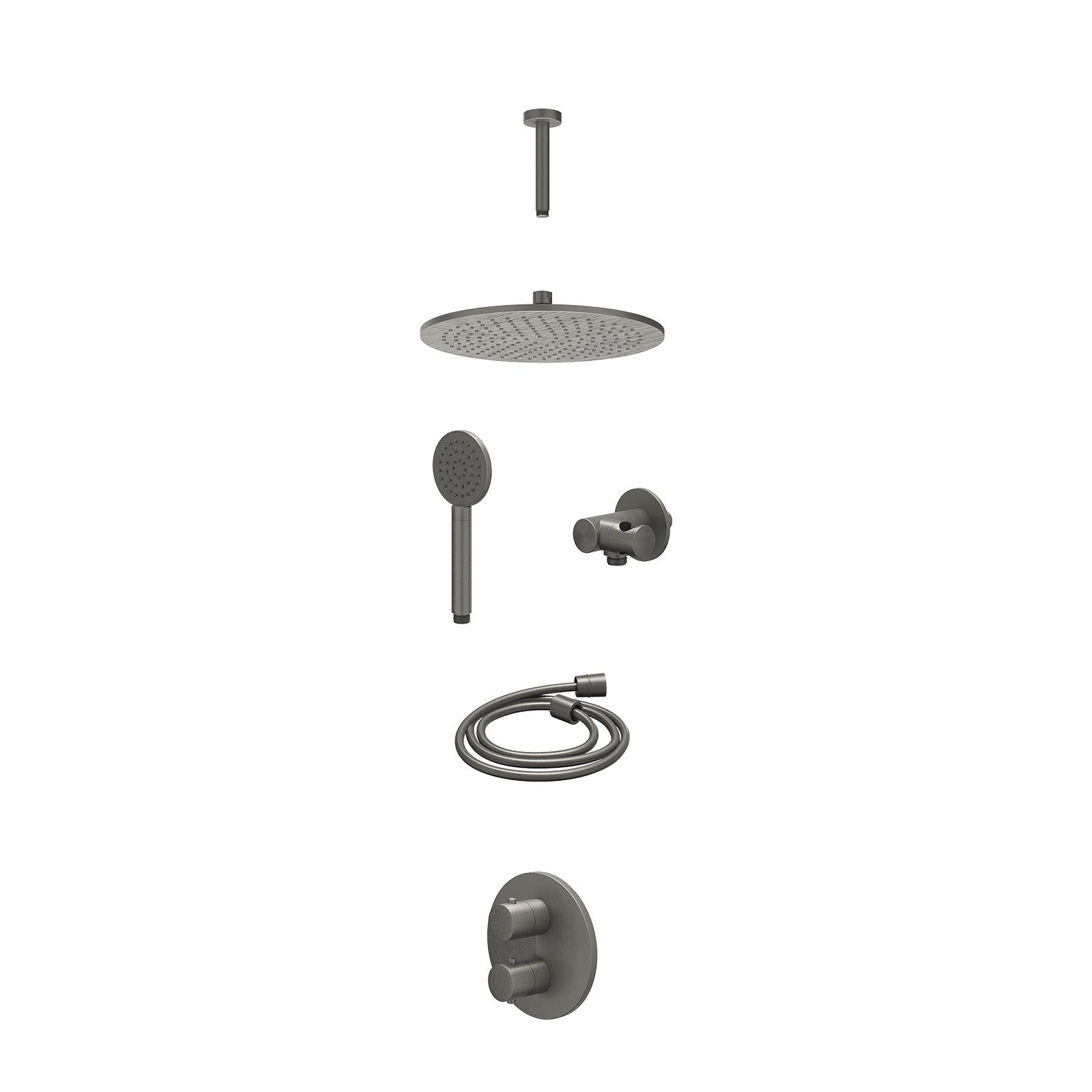 IVY Bond Regendoucheset inbouw 2-weg - 30cm medium - plafond 15cm - verstelbare steun - satin spray - excl. inbouwbox - Geborsteld metal black