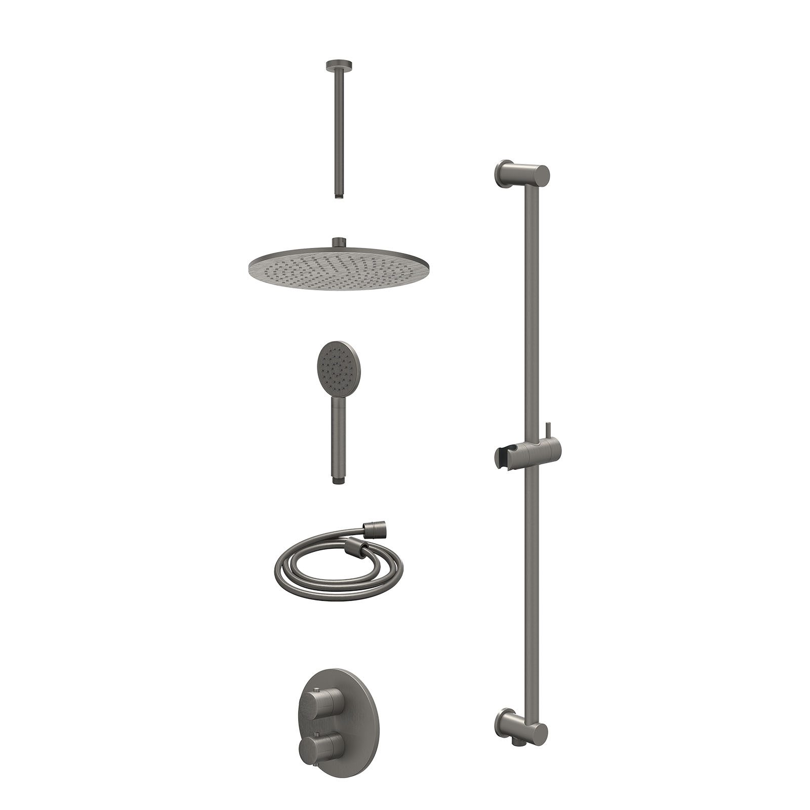 IVY Bond Regendoucheset inbouw 2-weg - 30cm medium - plafond 30cm - glijstang - satin spray - excl. inbouwbox - Geborsteld metal black