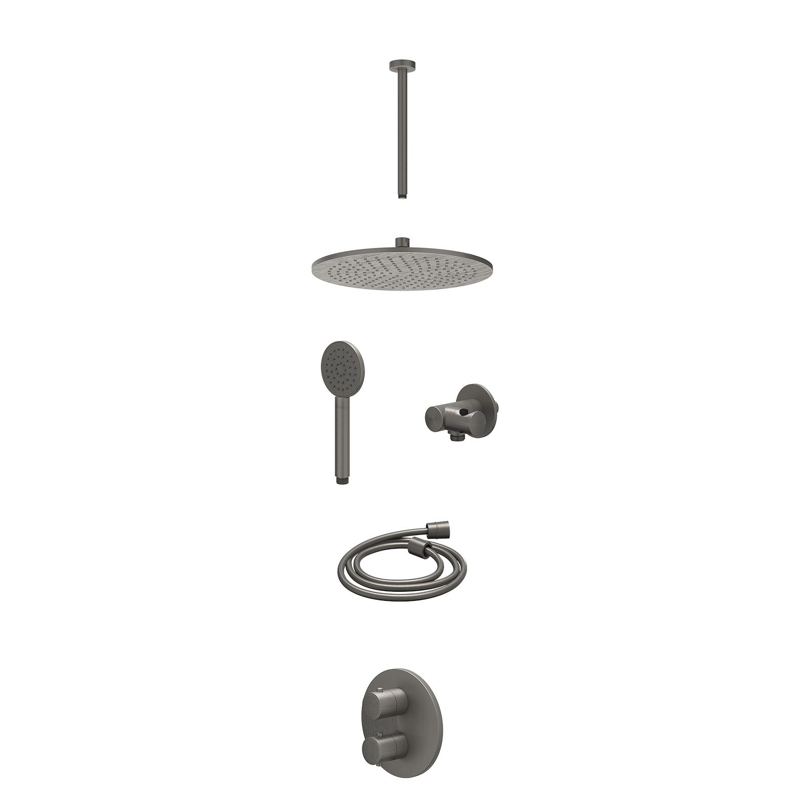 IVY Bond Regendoucheset inbouw 2-weg - 30cm medium - plafond 30cm - verstelbare steun - satin spray - excl. inbouwbox - Geborsteld metal black