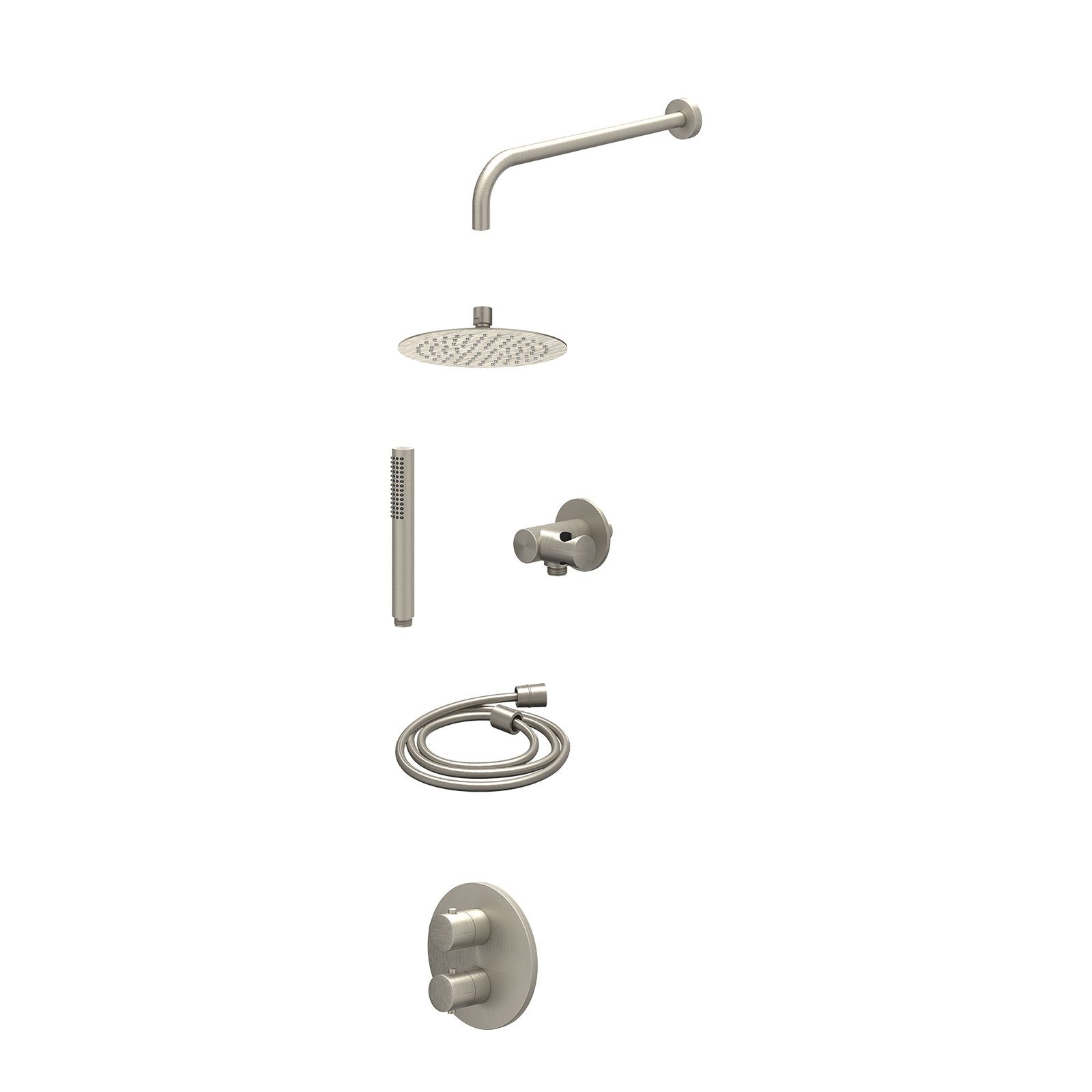IVY Bond Regendoucheset inbouw 2-weg - 20cm slim - wandarm - verstelbare steun - staafhanddouche - excl. inbouwbox - Geborsteld nickel