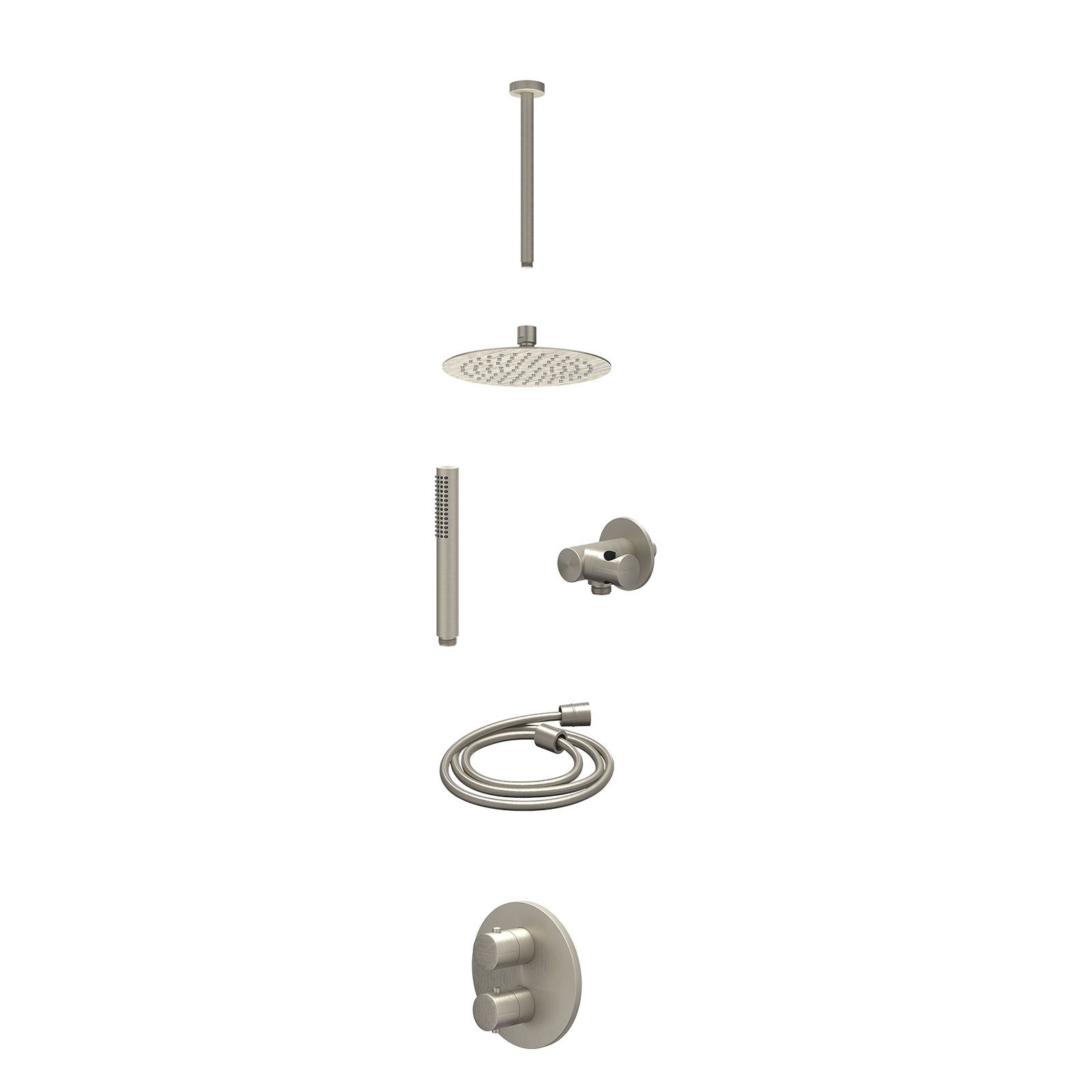 IVY Bond Regendoucheset inbouw 2-weg - 20cm slim - plafond 30cm - verstelbare steun - staafhanddouche - excl. inbouwbox - Geborsteld nickel