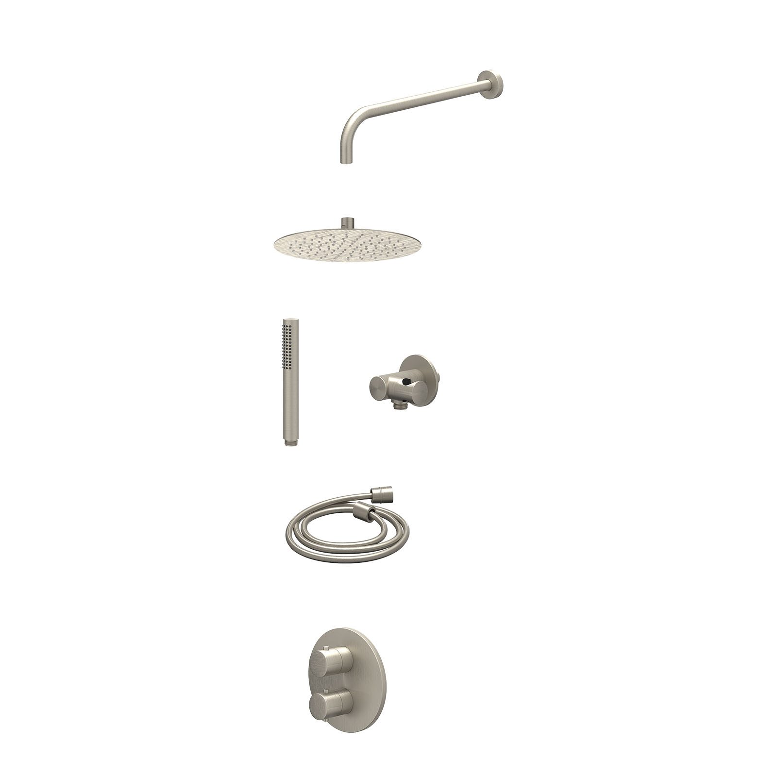 IVY Bond Regendoucheset inbouw 2-weg - 25cm slim - wandarm - verstelbare steun - staafhanddouche - excl. inbouwbox - Geborsteld nickel