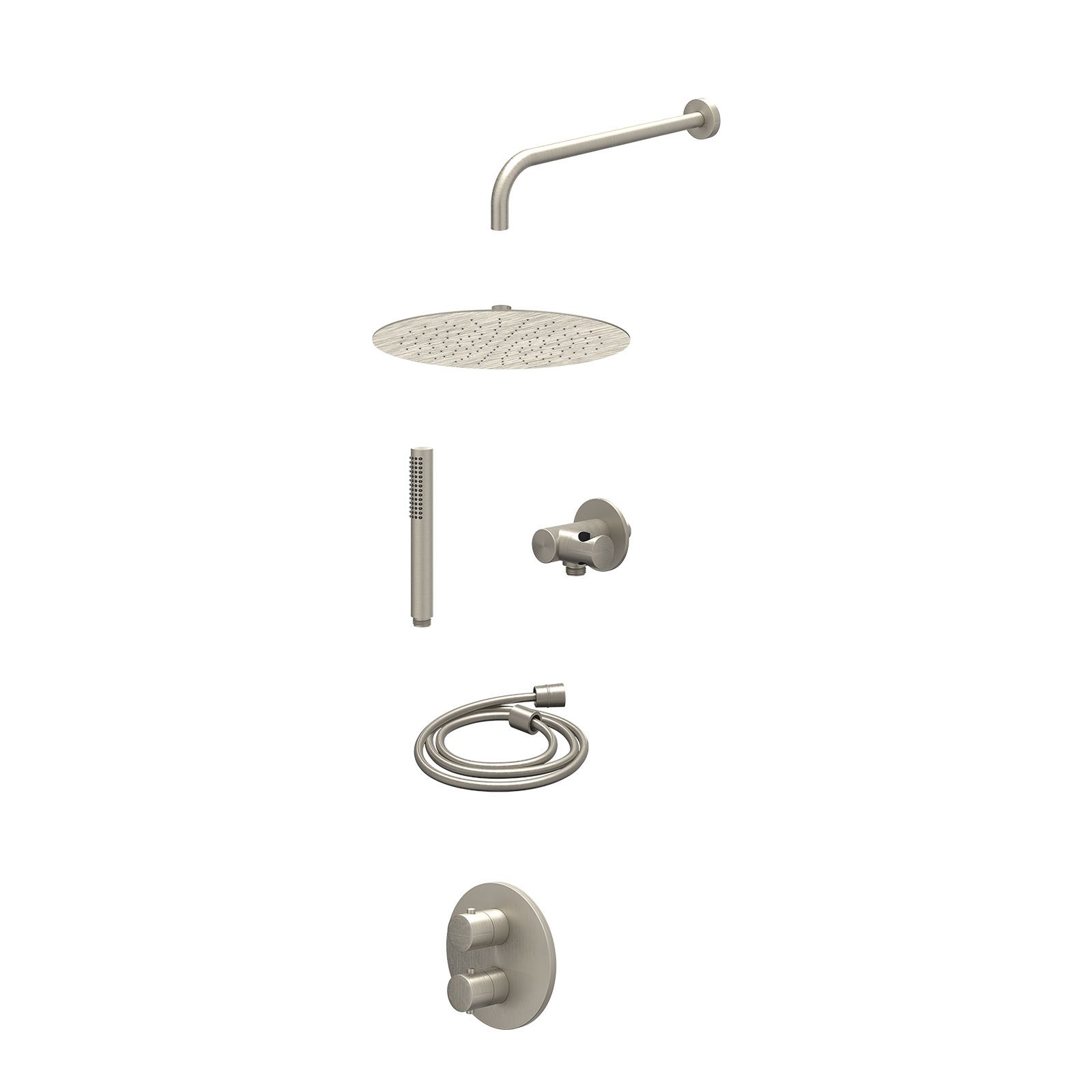IVY Bond Regendoucheset inbouw 2-weg - 30cm slim - wandarm - verstelbare steun - staafhanddouche - excl. inbouwbox - Geborsteld nickel