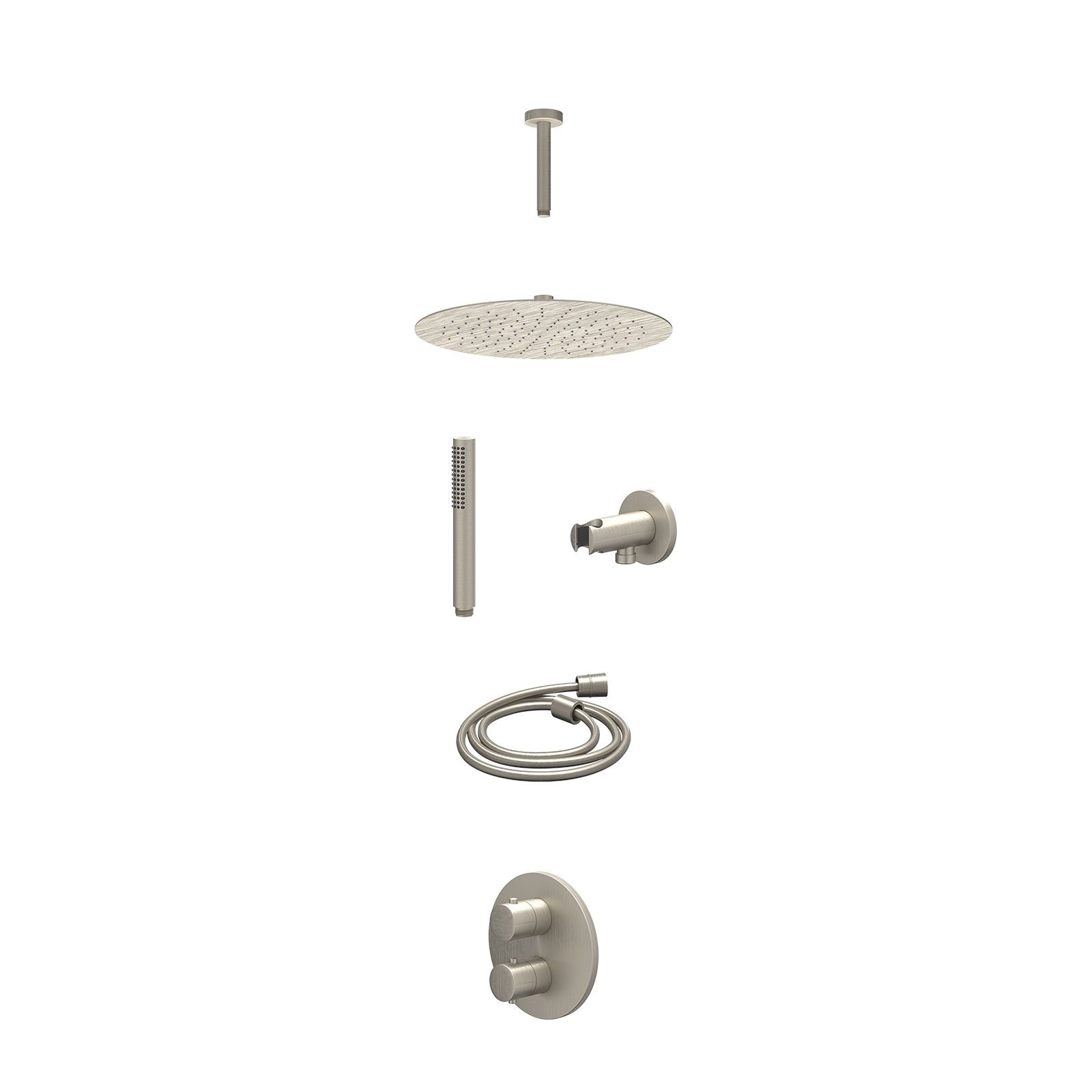 IVY Bond Regendoucheset inbouw 2-weg - 30cm slim - plafond 15cm - wandhouder - staafhanddouche - excl. inbouwbox - Geborsteld nickel