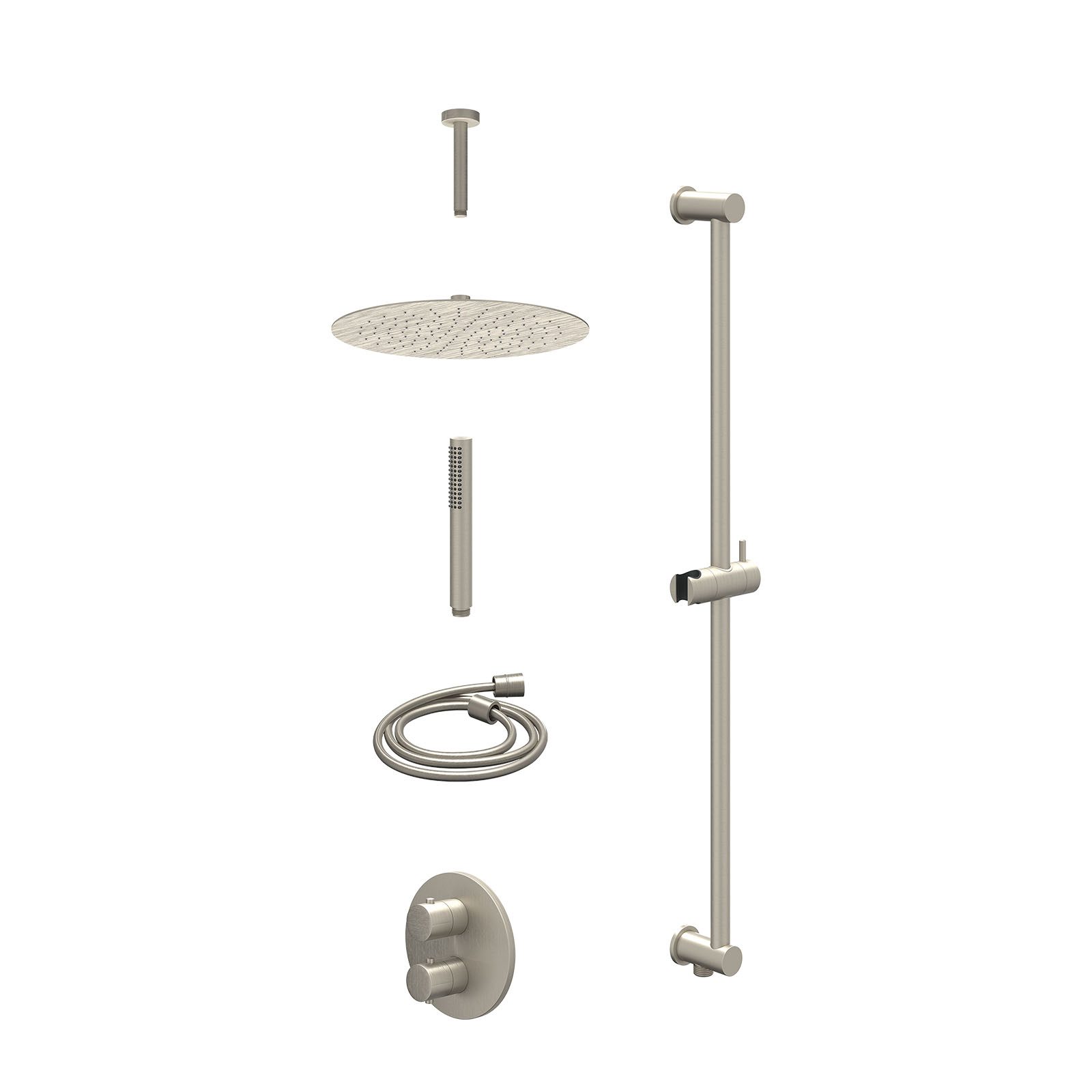IVY Bond Regendoucheset inbouw 2-weg - 30cm slim - plafond 15cm - glijstang - staafhanddouche - excl. inbouwbox - Geborsteld nickel