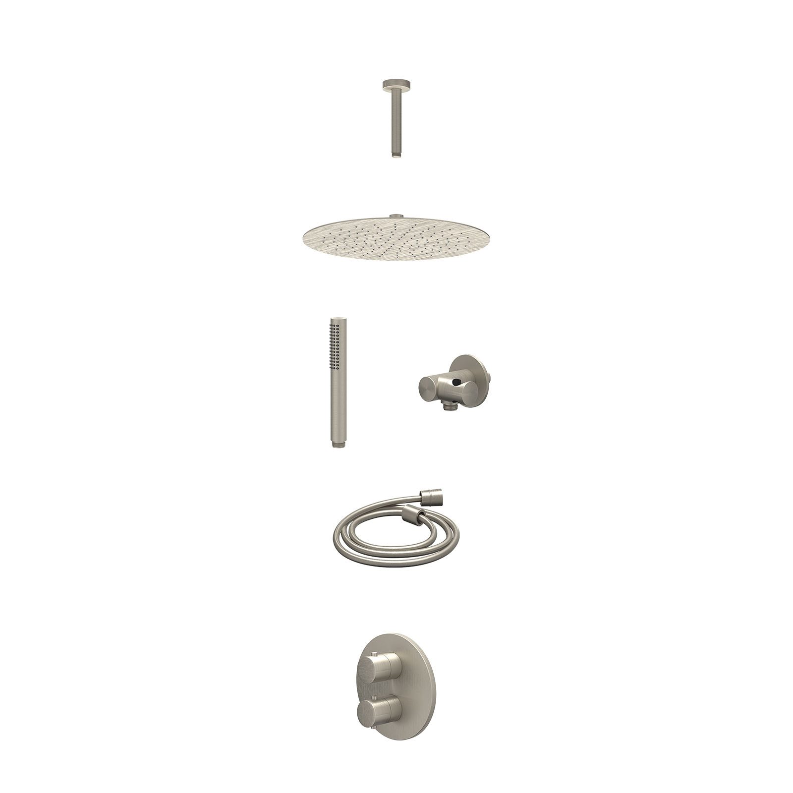 IVY Bond Regendoucheset inbouw 2-weg - 30cm slim - plafond 15cm - verstelbare steun - staafhanddouche - excl. inbouwbox - Geborsteld nickel