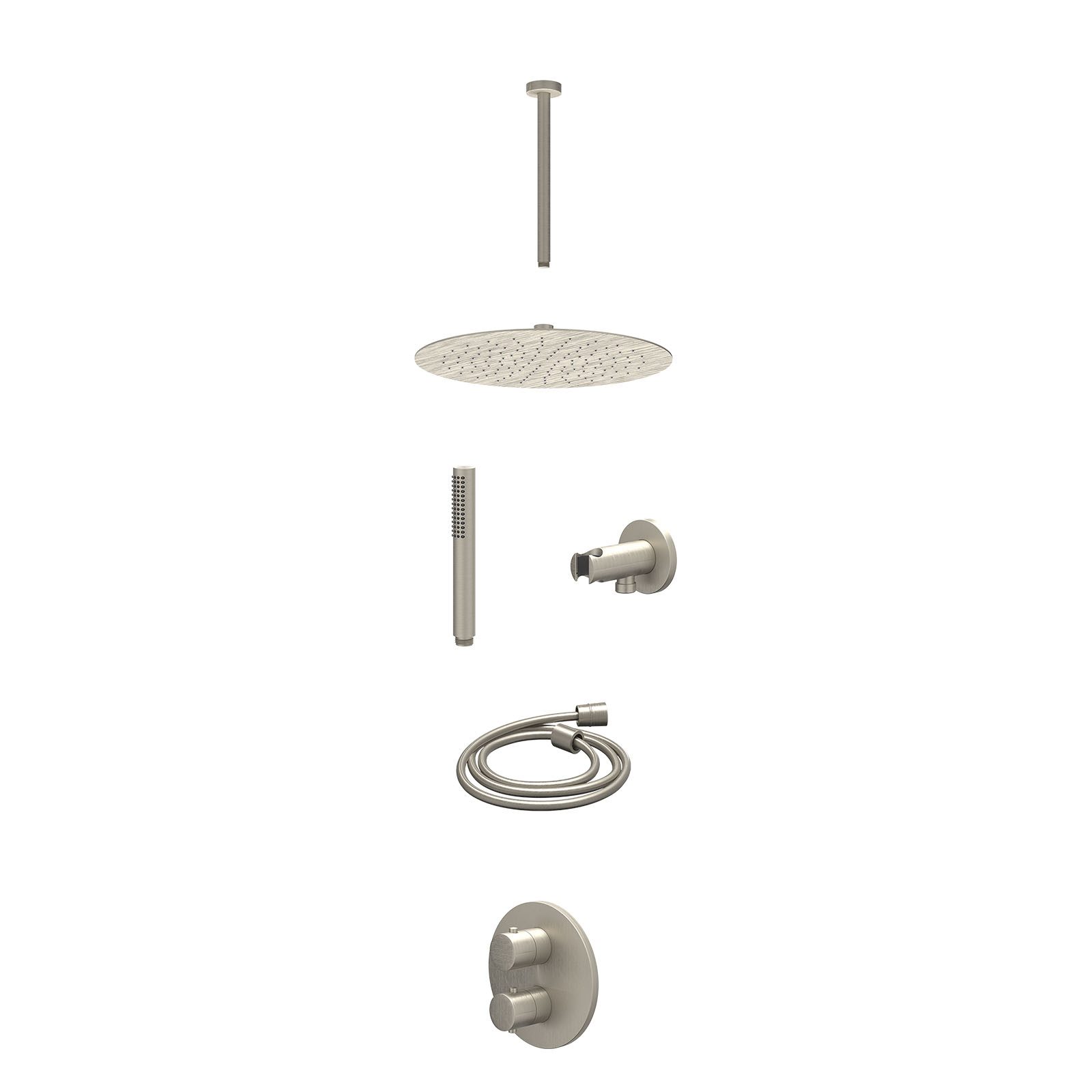 IVY Bond Regendoucheset inbouw 2-weg - 30cm slim - plafond 30cm - wandhouder - staafhanddouche - excl. inbouwbox - Geborsteld nickel