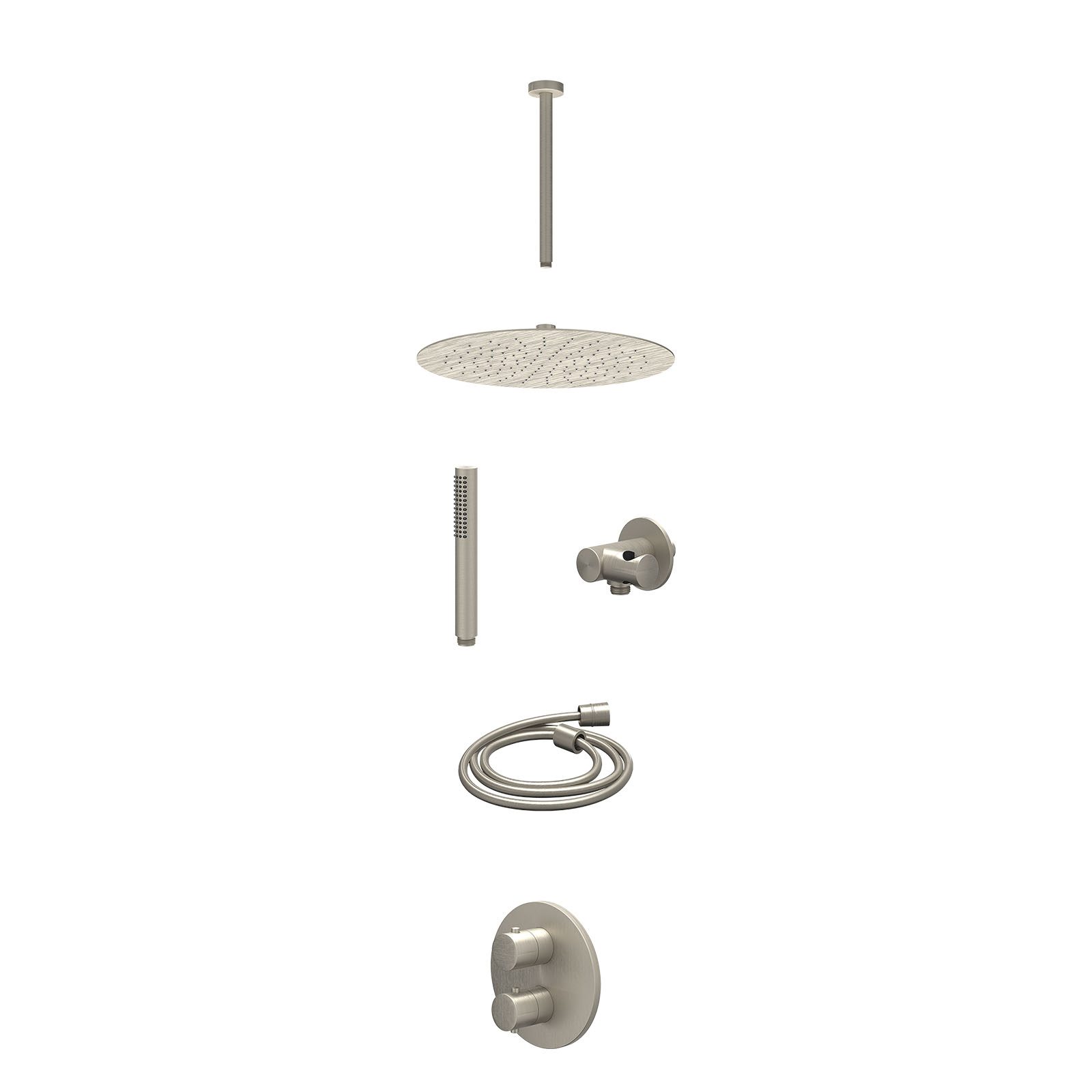 IVY Bond Regendoucheset inbouw 2-weg - 30cm slim - plafond 30cm - verstelbare steun - staafhanddouche - excl. inbouwbox - Geborsteld nickel